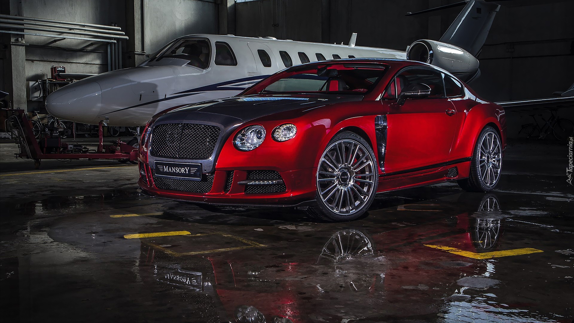 Czerwony, Bentley, Continental, Samolot, Hangar