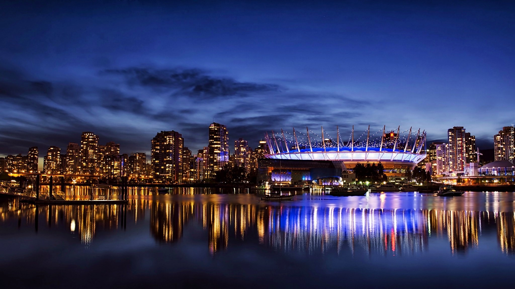 Drapacze, Chmur, Stadion, Vancouver, Fragment, Miasta, Nocą