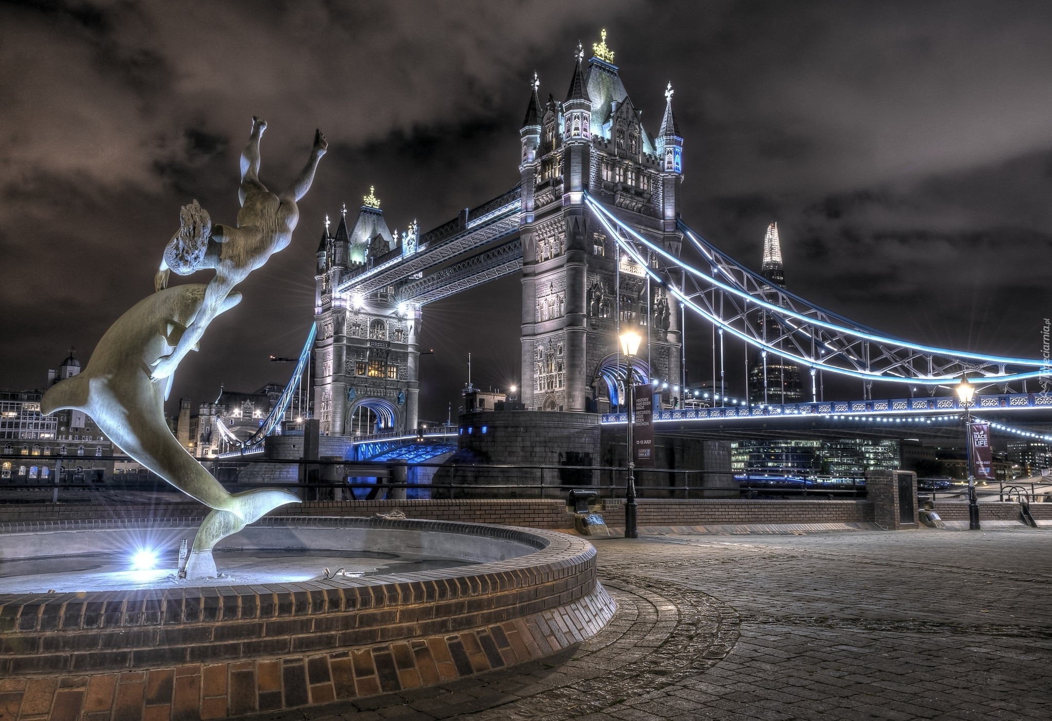 Tower Bridge, Miasto nocą, Londyn, Anglia