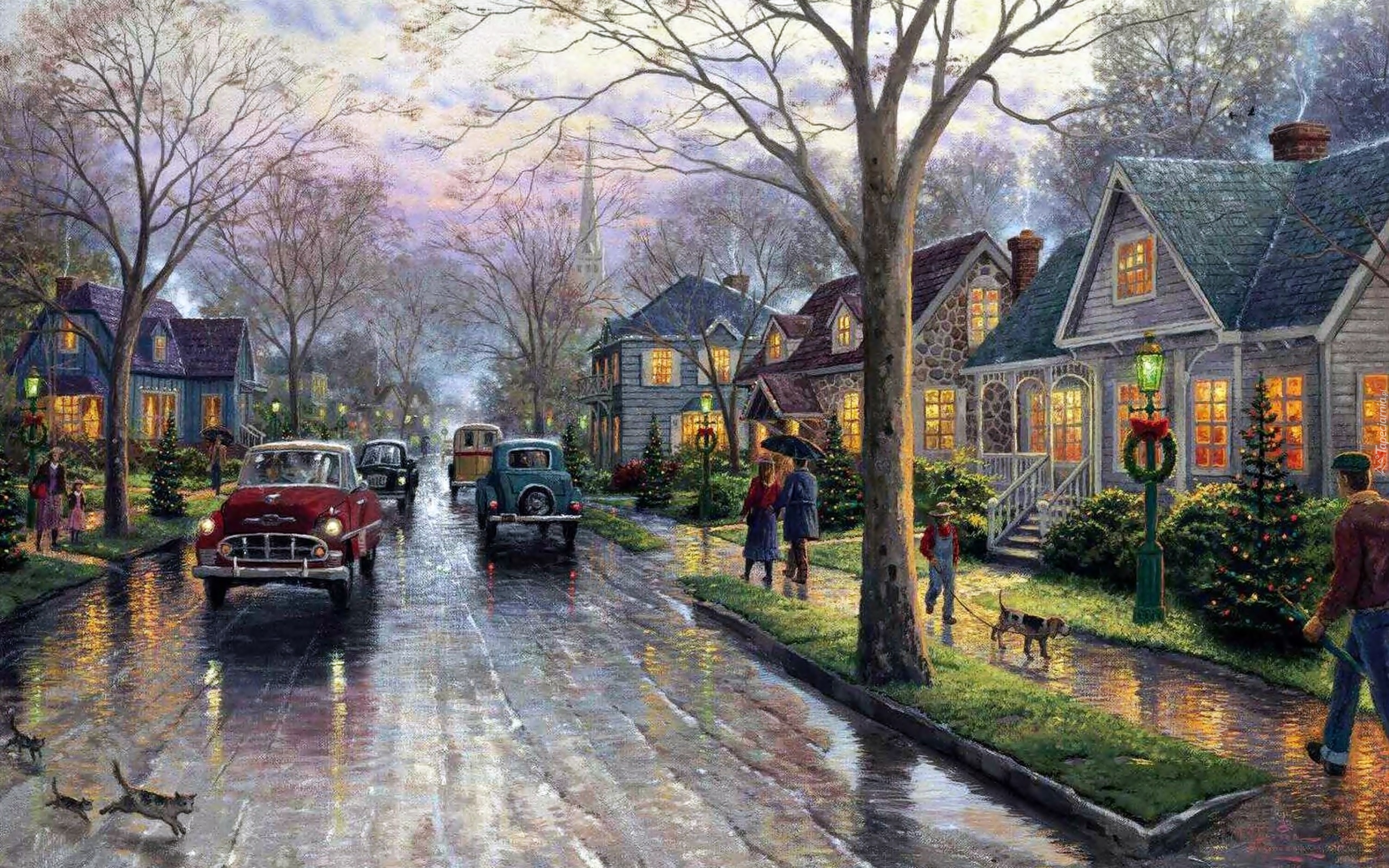 Thomas, Kinkade, Wieczór, W Miasteczku