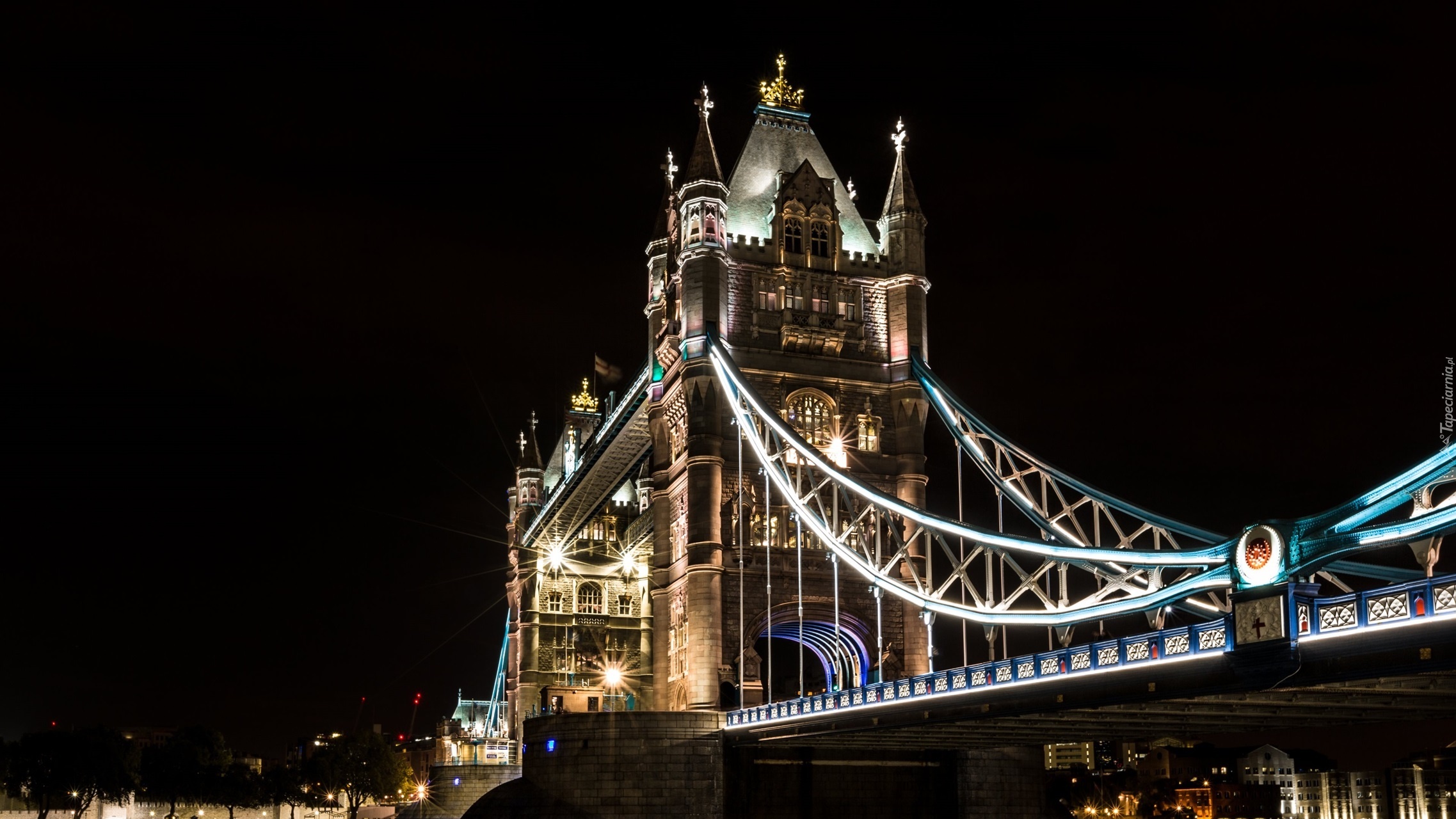 Tower Bridge, Miasto, Noc, Londyn, Anglia