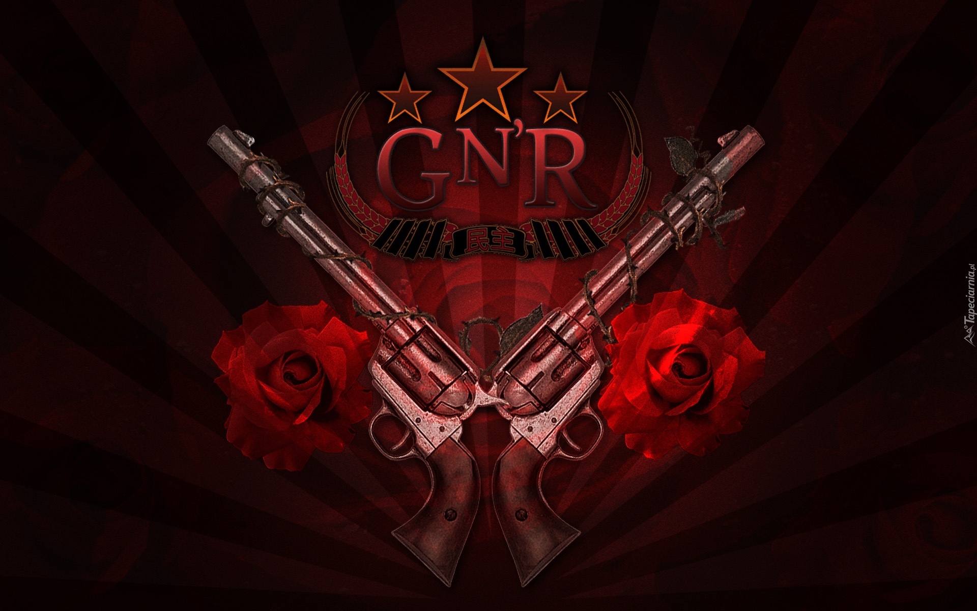 Guns And Roses, logo, pistolety, róże