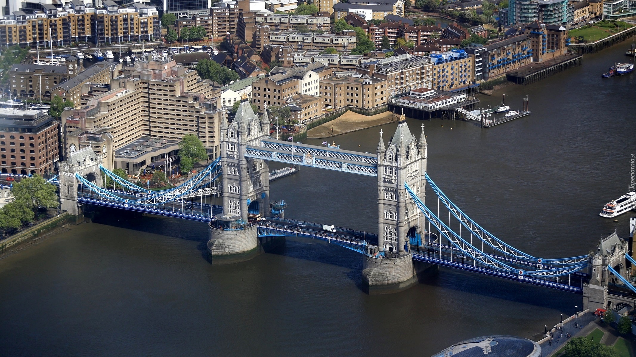 Most Tower Bridge, Rzeka, Londyn, Anglia, Z lotu ptaka