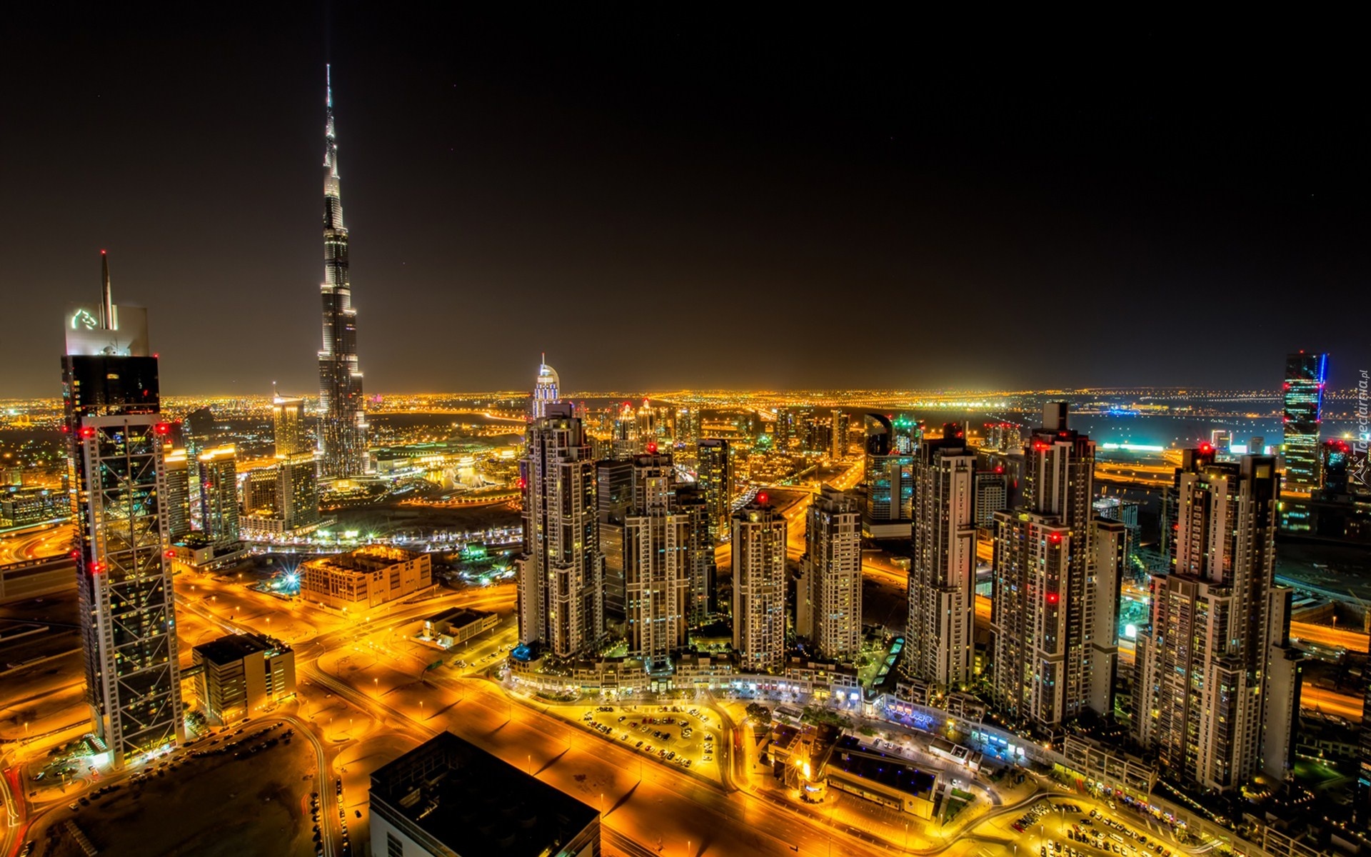 Zjednoczone Emiraty Arabskie, Dubaj, Noc, Panorama, Miasto