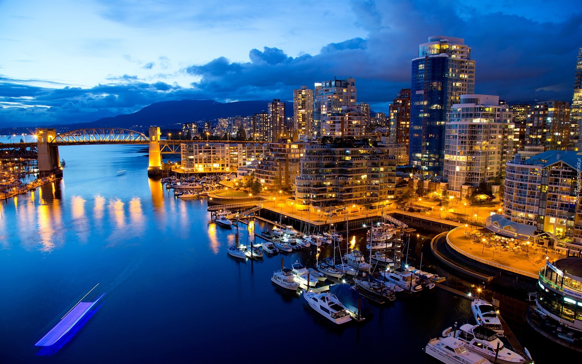 Kanada, Vancouver, Most, Jachty, Przystań