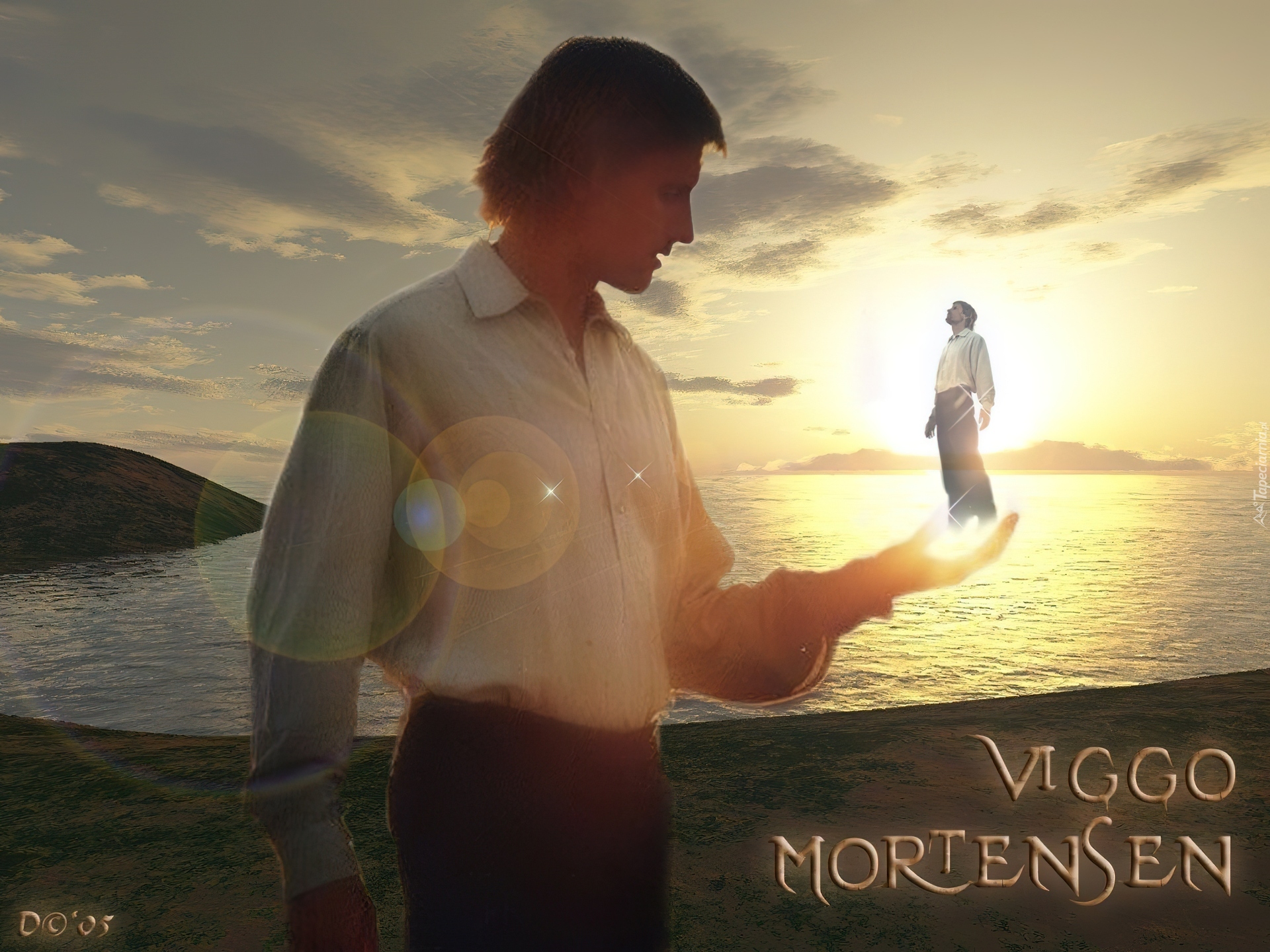 Viggo Mortensen,biała koszula, woda