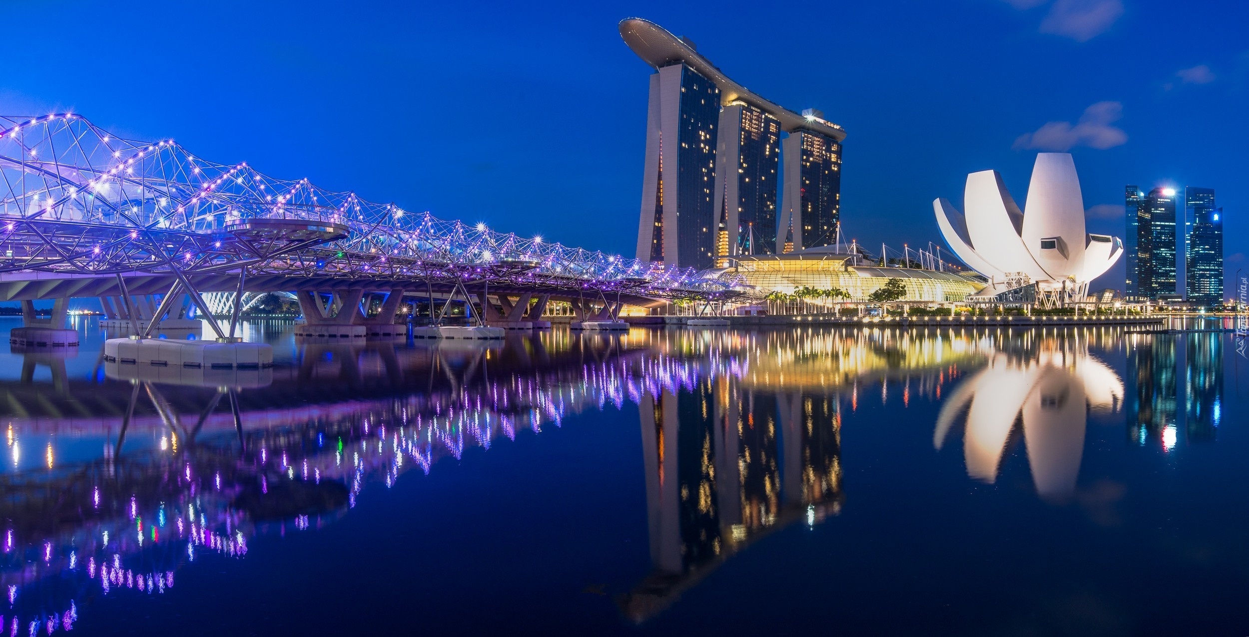 Singapur, Most, Noc, Marina Bay Sands