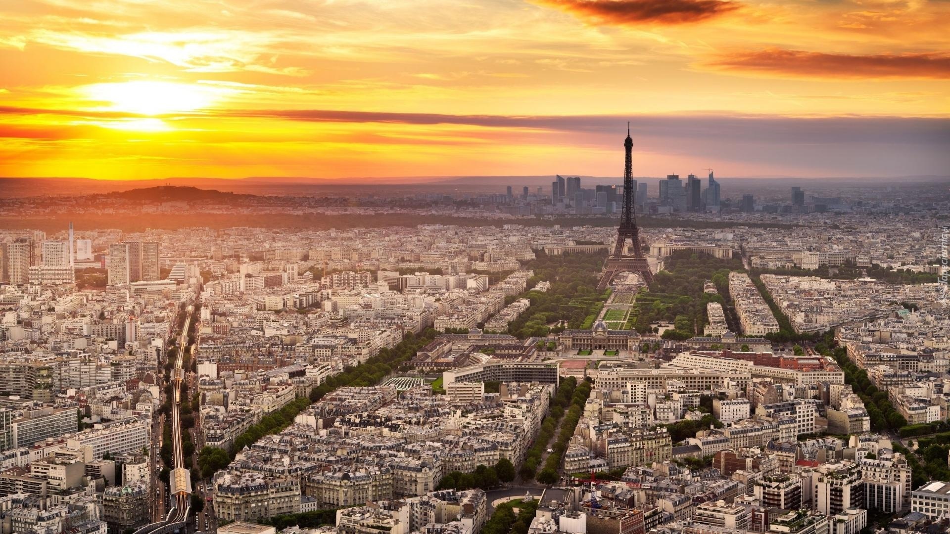Paryż, Miasto, Wieża Eiffla,Zachód słońca