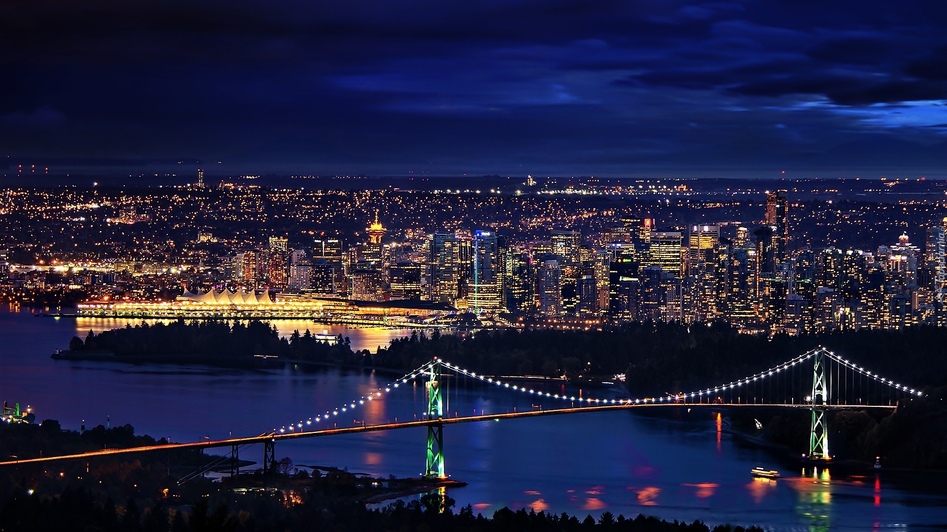 Vancouver, Miasto, Nocą, Most