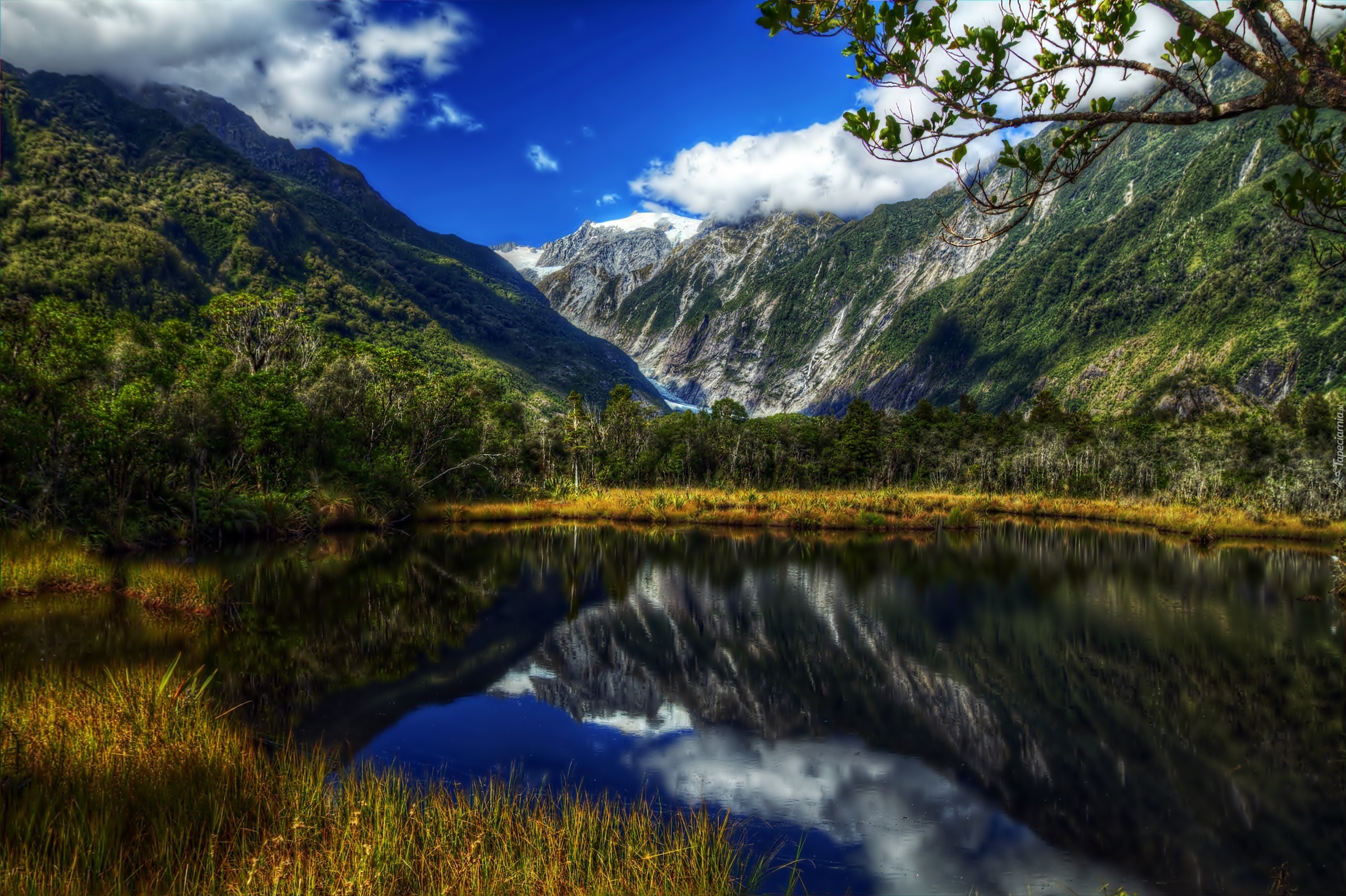 Nowa Zelandia, Park Narodowy Westland Tai Poutini, Lodowiec Franz Josef Glacier, Jezioro, Góry