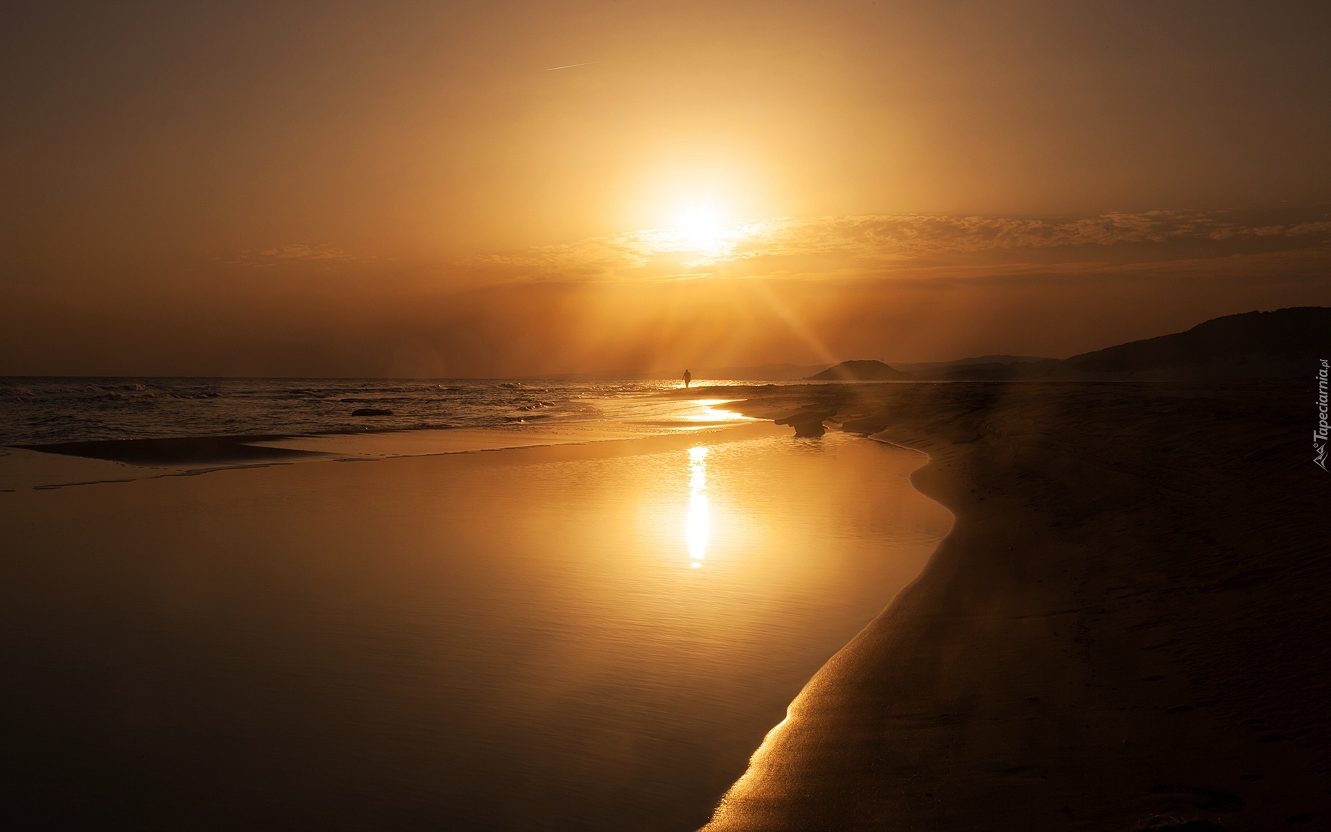 Plaża, Morze, Zachód, Słońca