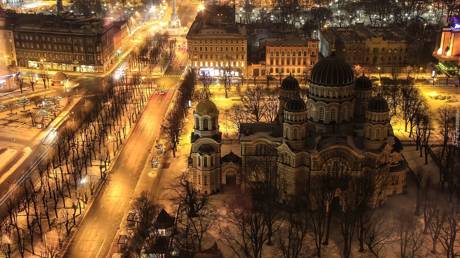 Łotwa, Ryga, Miasto, Nocą, Katedra, Cerkwi