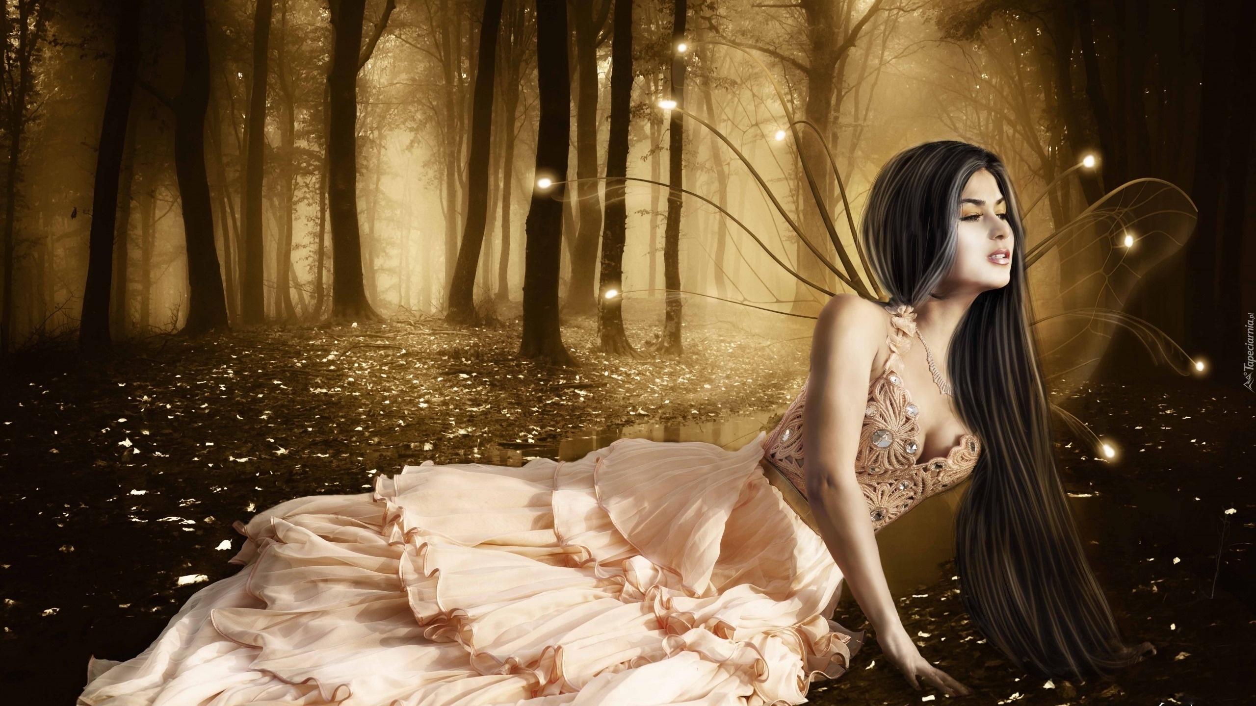Fantasy, Las, Kobieta, Sukienka
