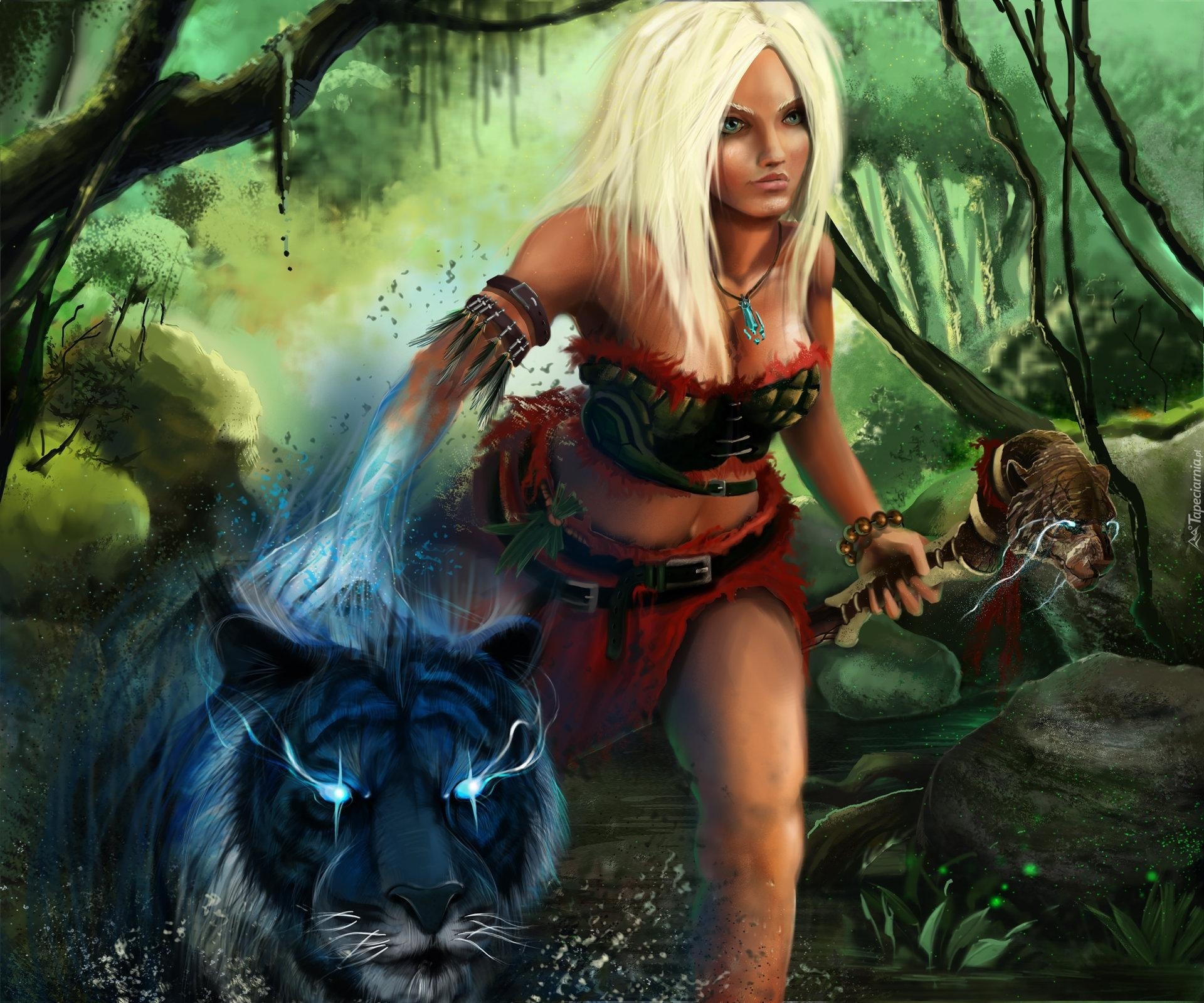 Fantasy, Kobieta, Tygrys, Dżungla