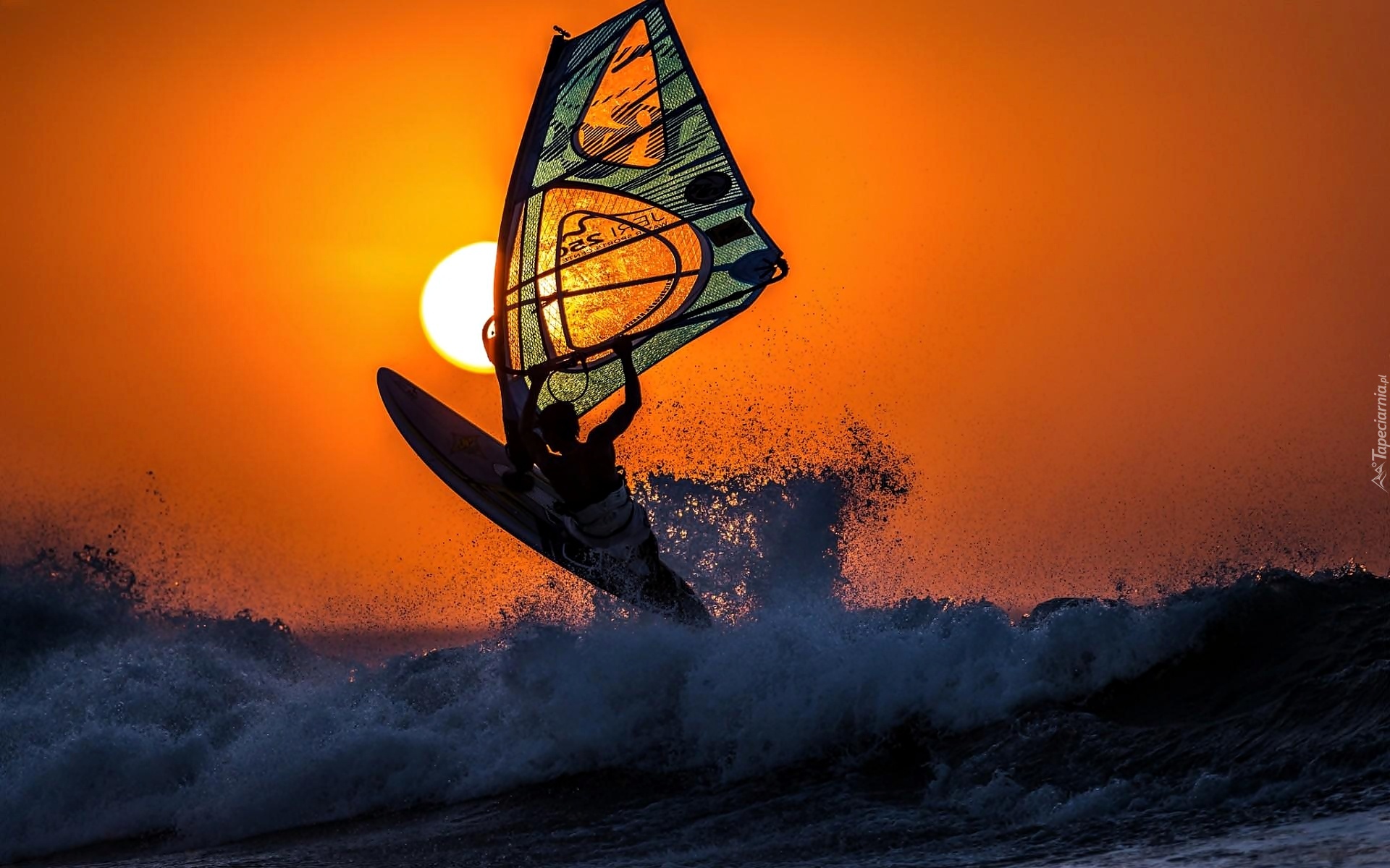 Windsurfing, Morze, Zachód, Słońca