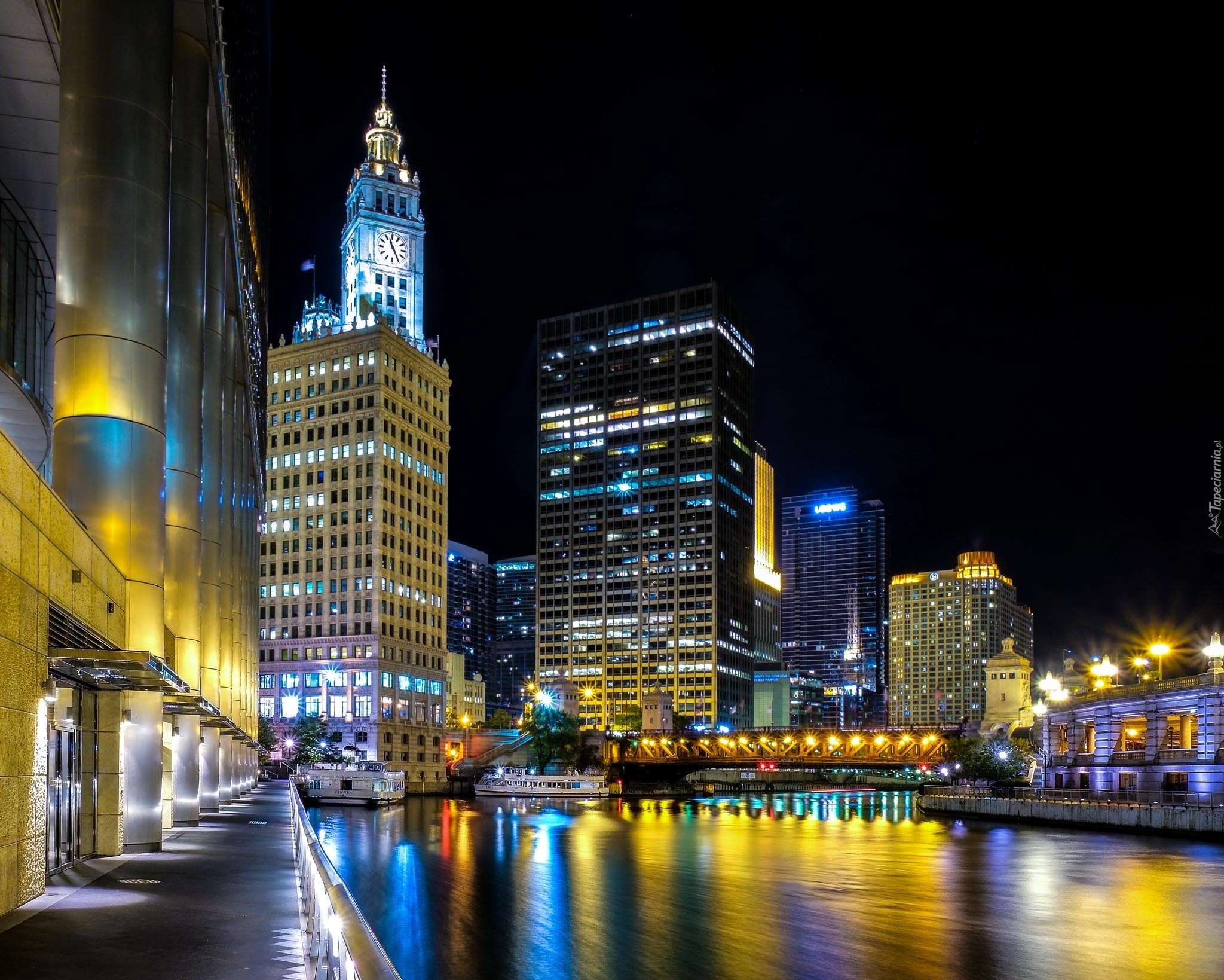 Chicago, Miasto, Nocą, Port