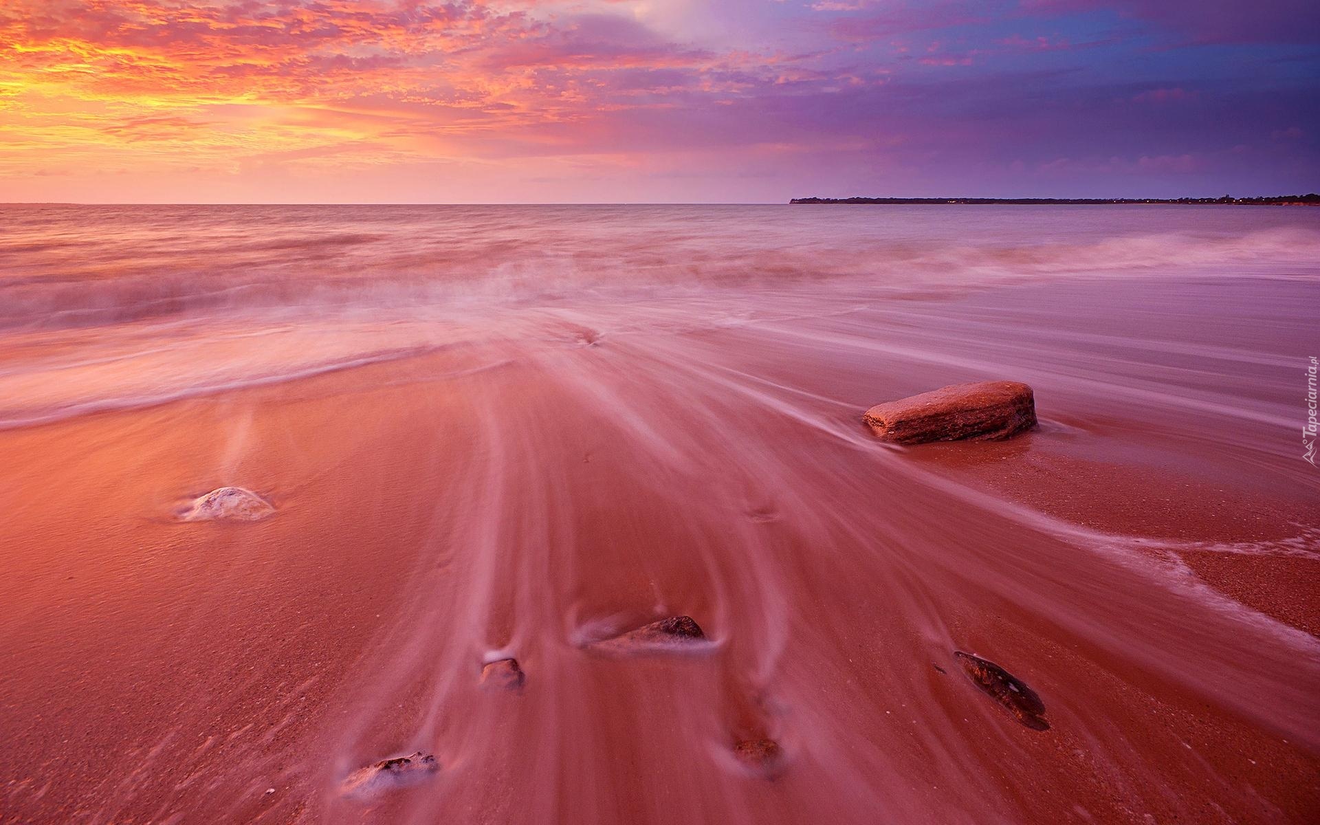 Morze, Plaża, Lato, Zachód słońca