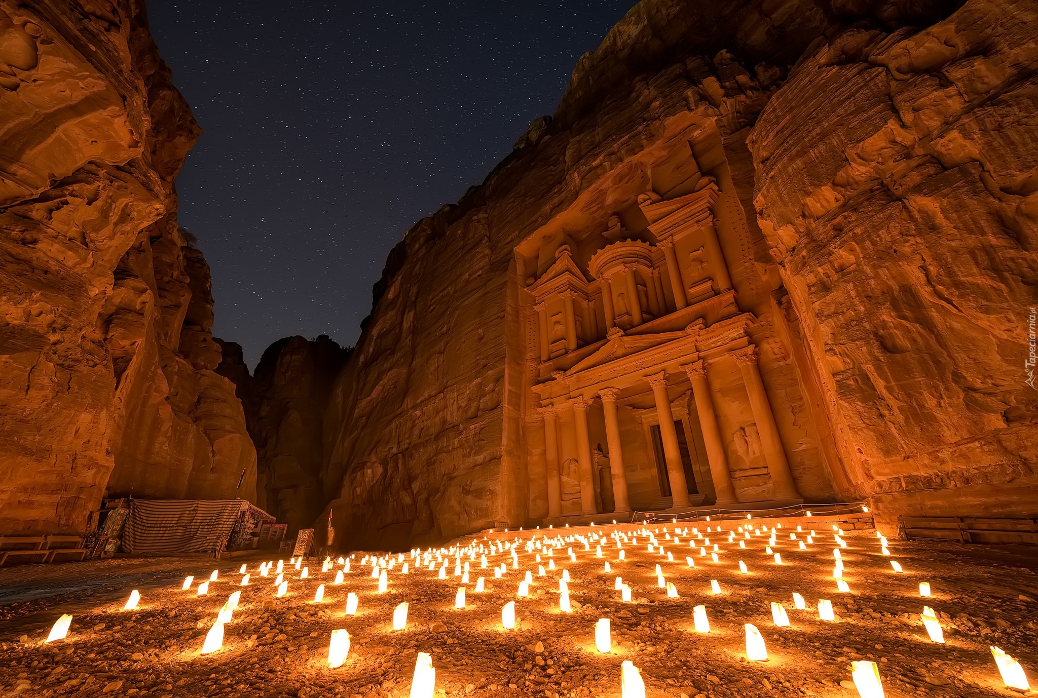 Petra, Świątynia, Noc, Światło, Jordania