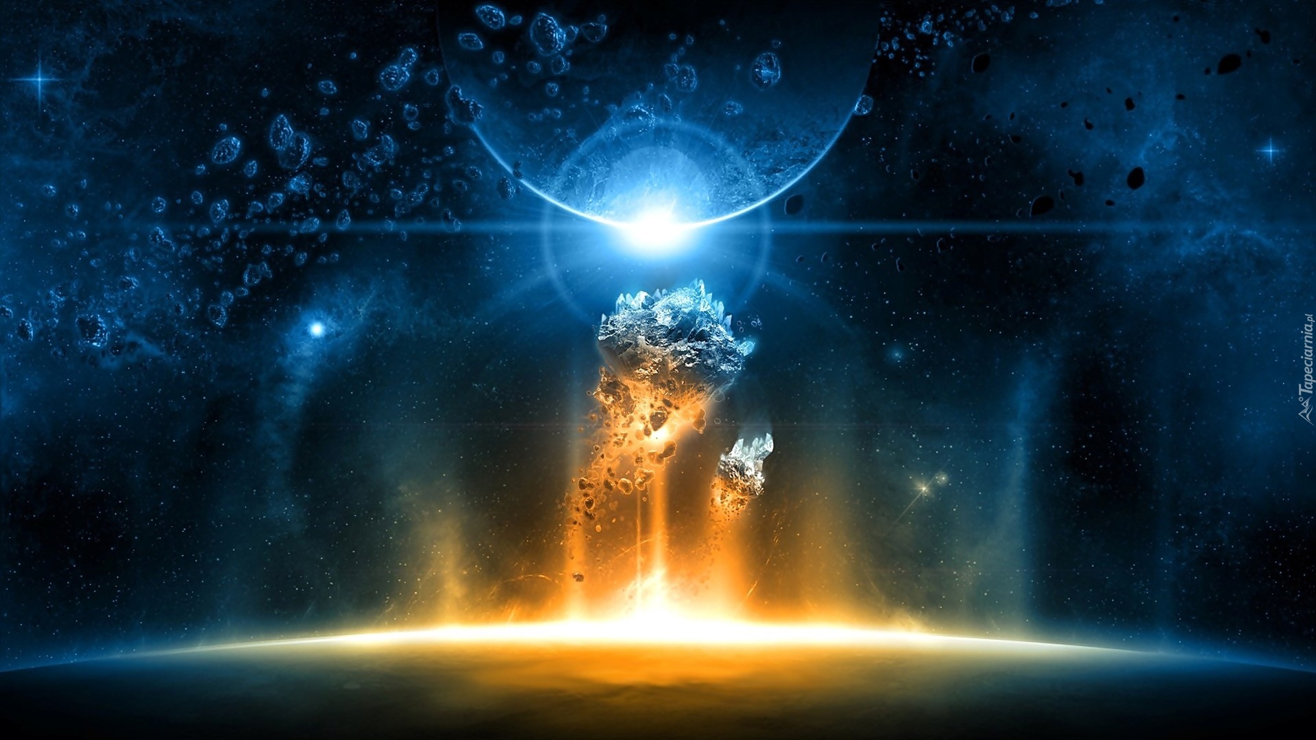 Kosmos, Fantasy, Planeta, Asteroidy, Gwiazdy