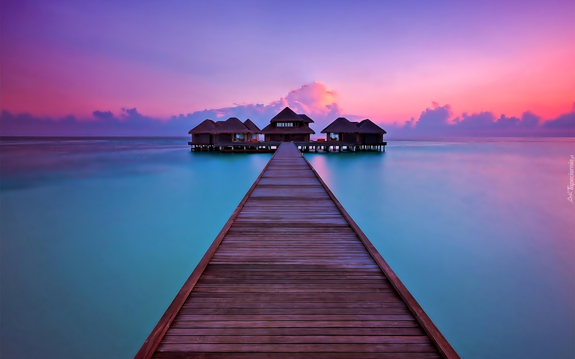 Malediwy, Morze, Molo, Zachód Słońca, Hoteliki, Tropiki