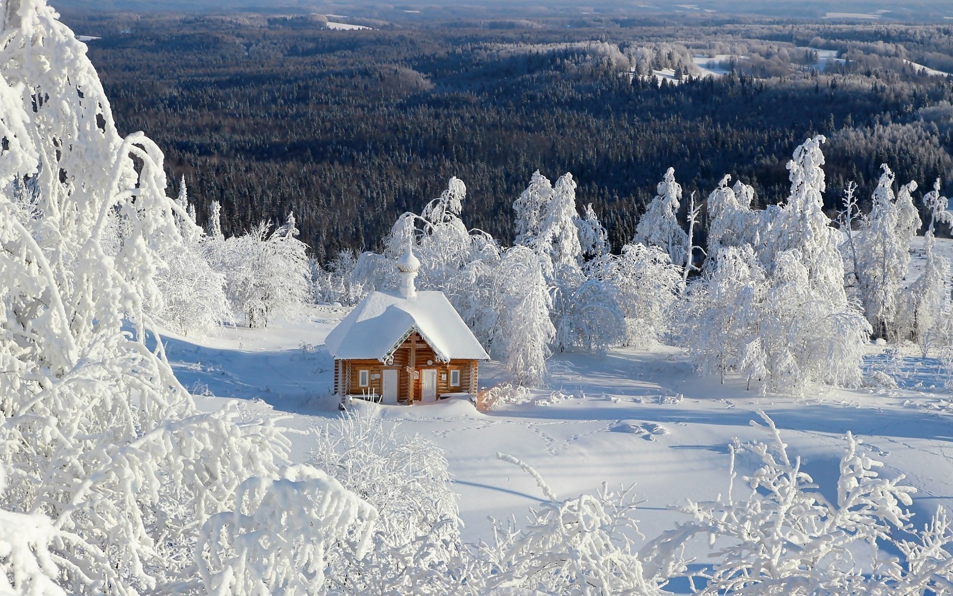 Zima, Las, Góry, Budowla, Cerkiew