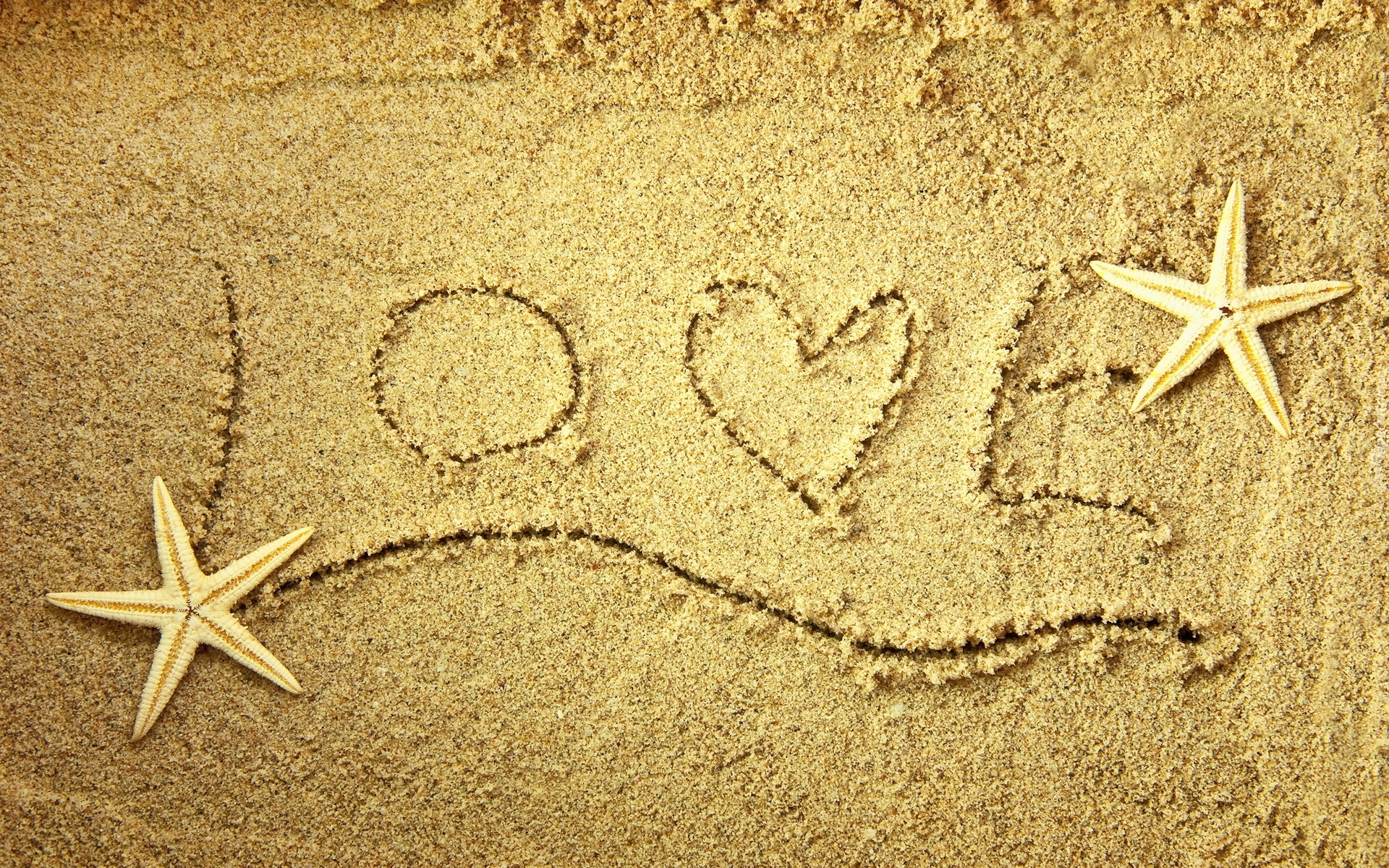 Miłosne, Love, Piasek, Rozgwiazdy, Plaża, Napis