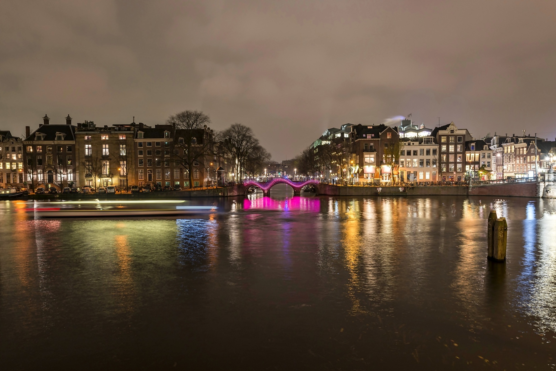 Amsterdam, Miasto, Nocą, Most