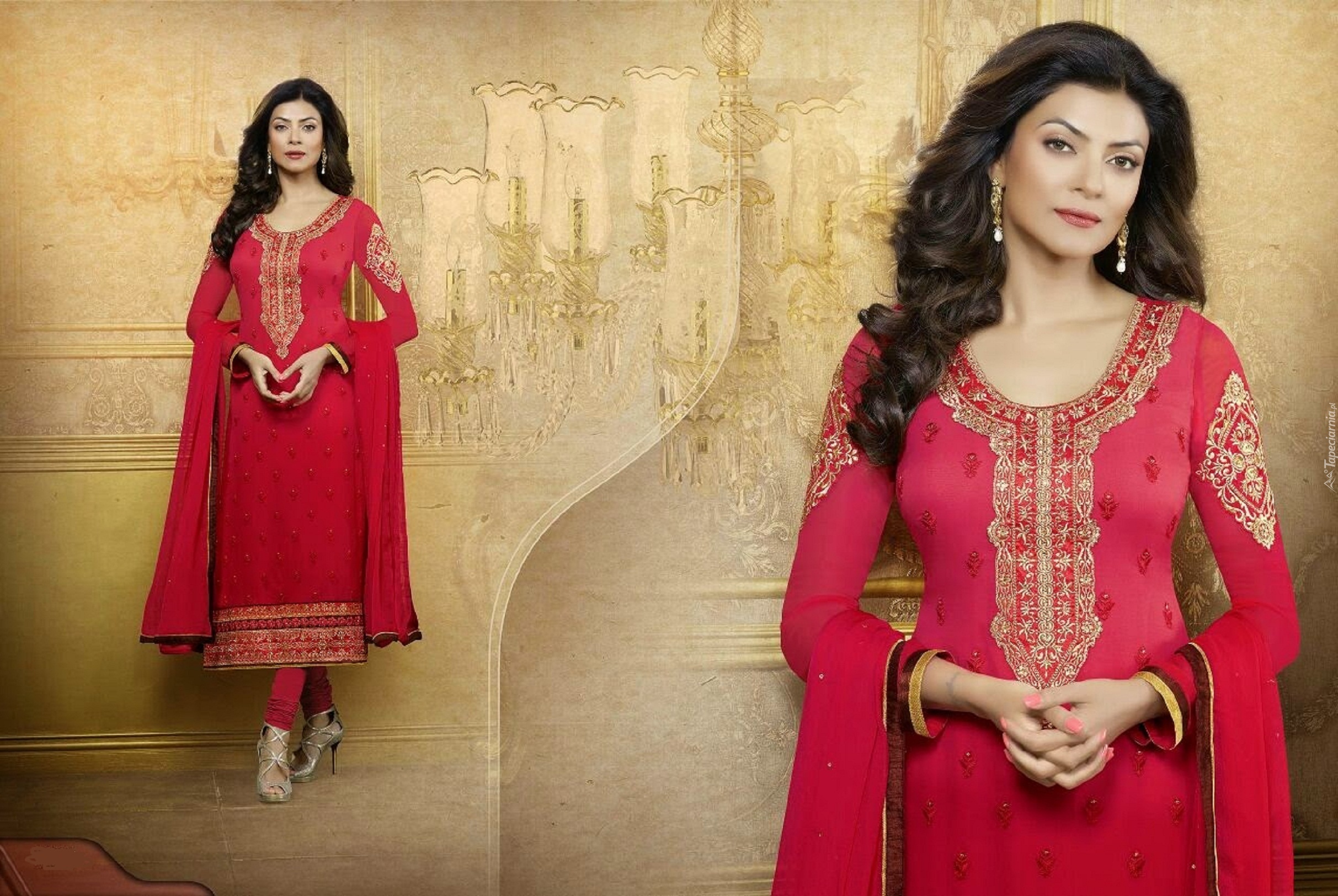 Kobieta, Strój, Salwar, Kameez, Makijaż, Biżuteria