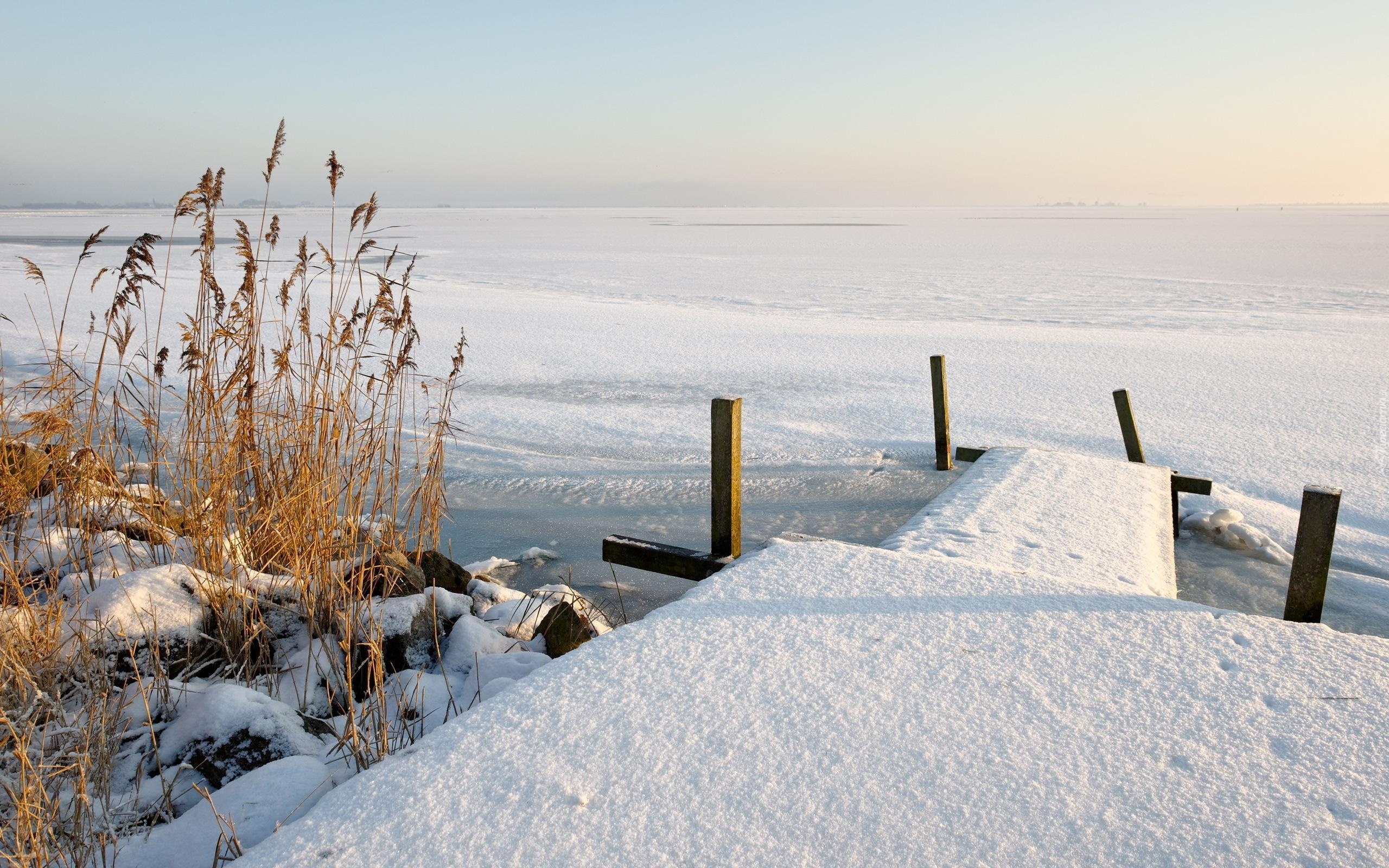 Śnieg, Pomost, Zamarznięte, Jezioro