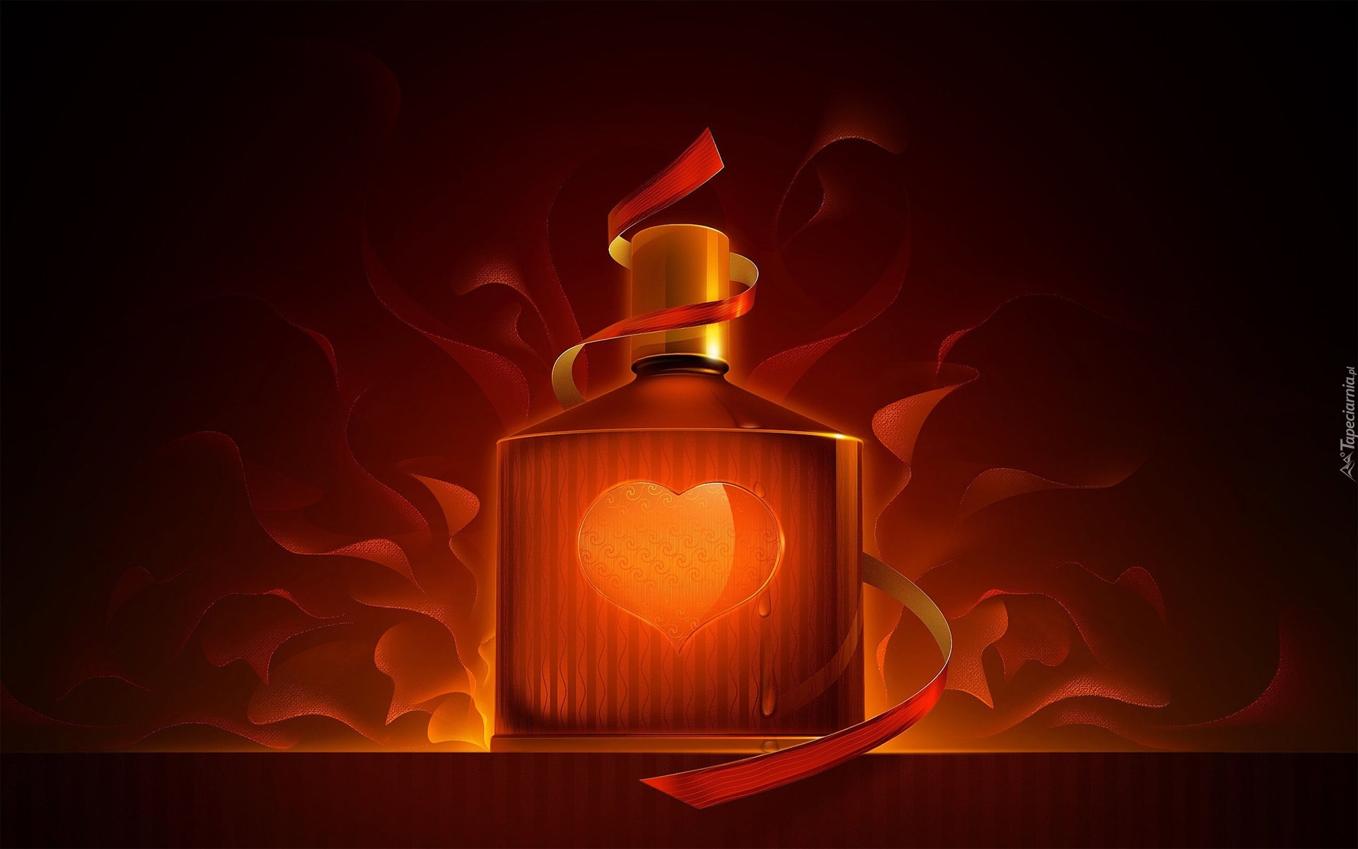 Walentynki, Perfum, Serce, wstążka, Płomienie
