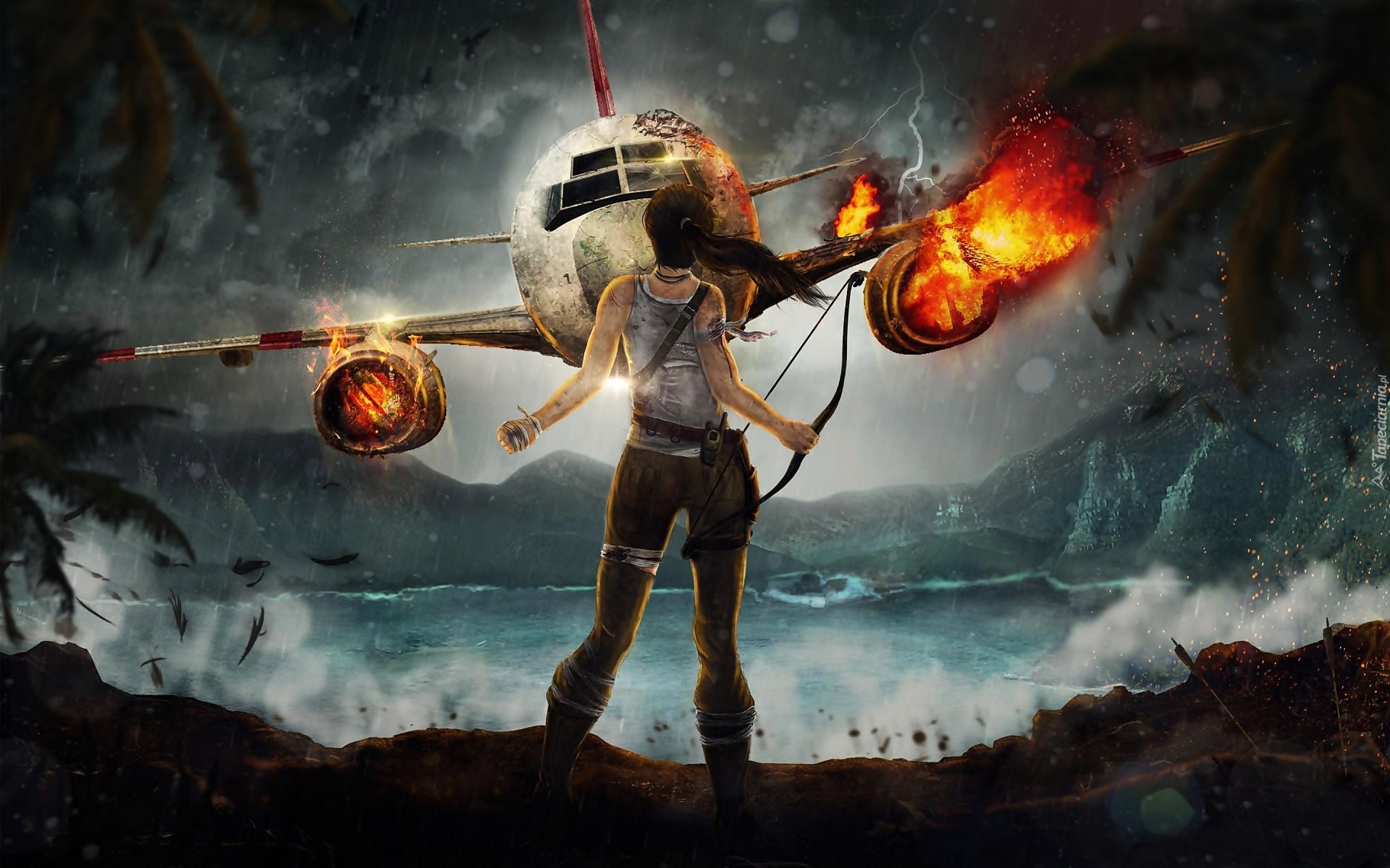 Samolot, Ogień, Lara Croft, Tomb Raider