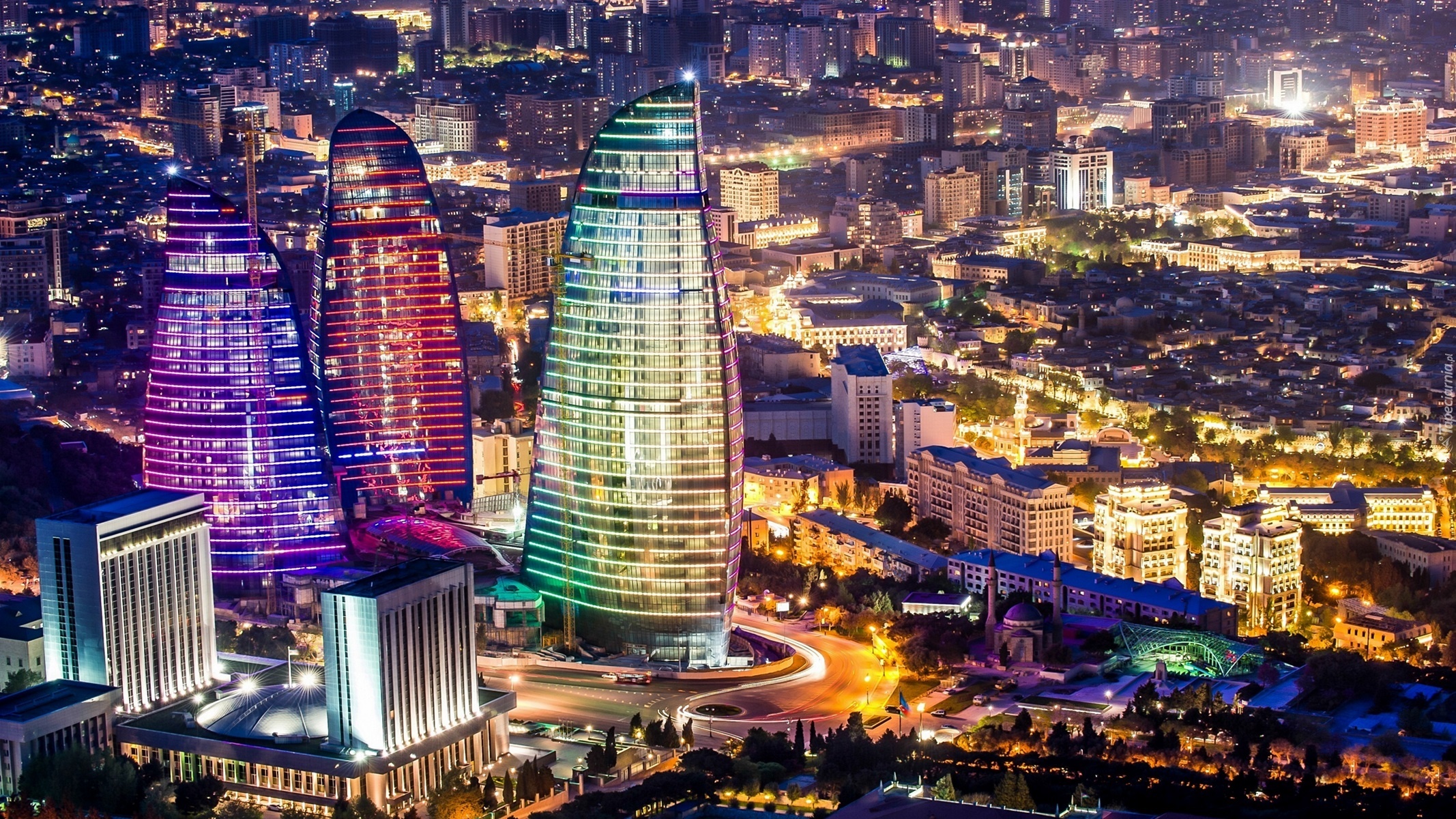 Miasto nocą, Azerbejdżan, Baku
