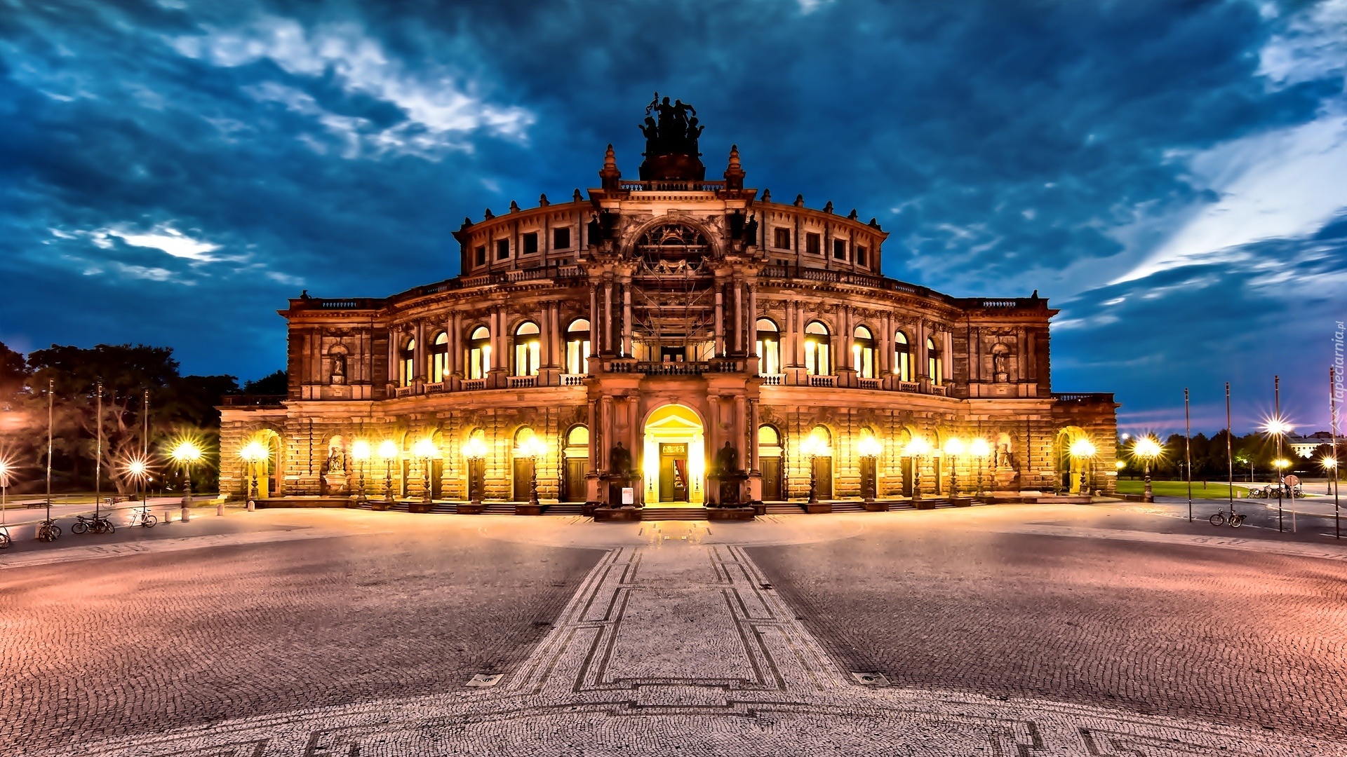 Niemcy, Drezno, Oświetlona, Opera Semperoper