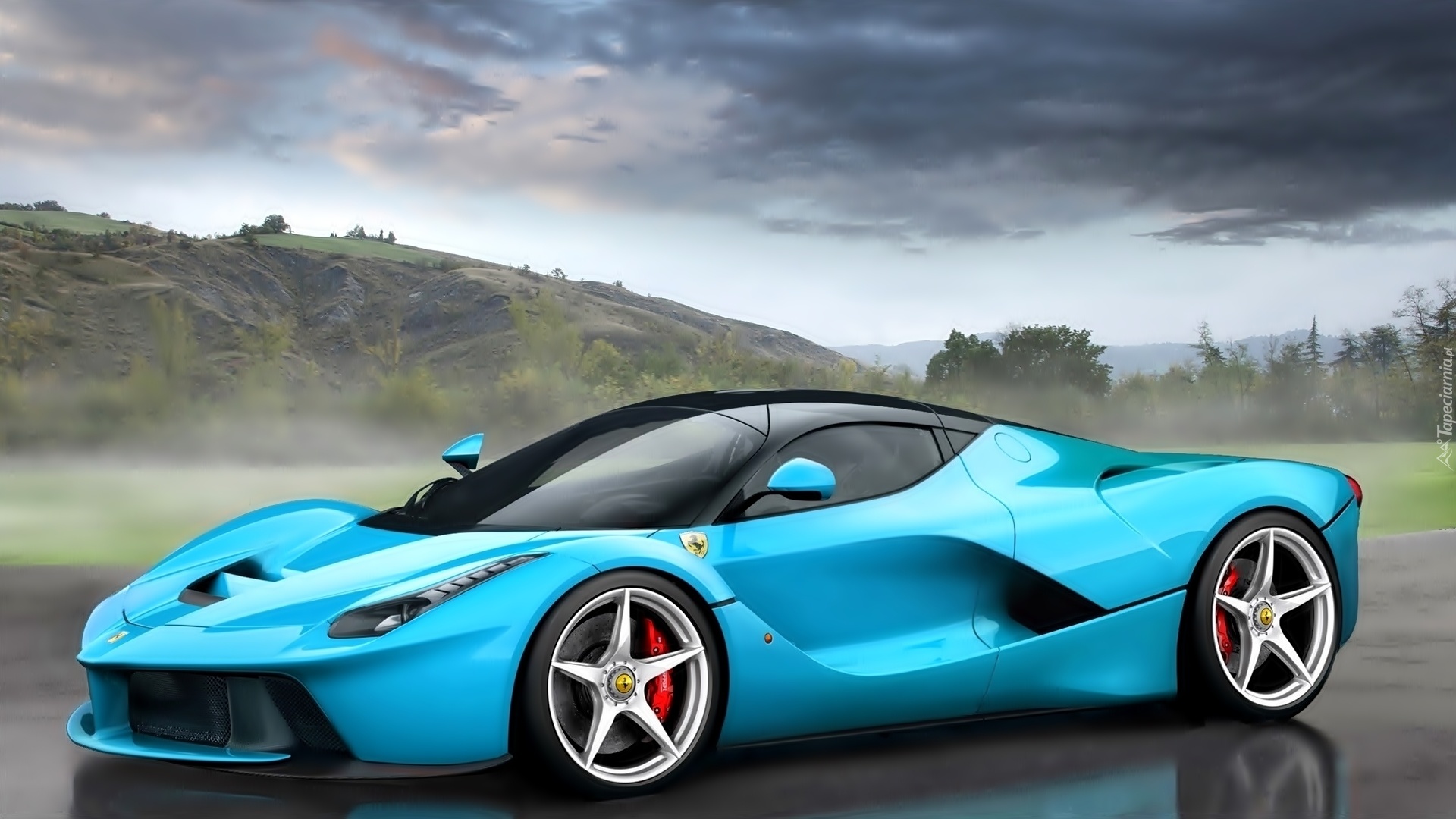 Niebieskie, Ferrari, Enzo, Wzgórza, Mgła