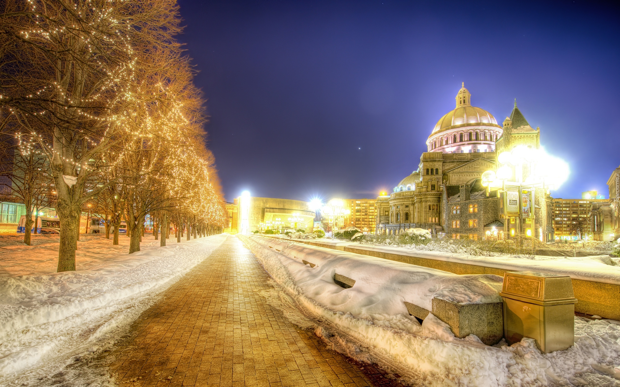 Stany Zjednoczone, Boston, Zima, Światła, Miasto nocą