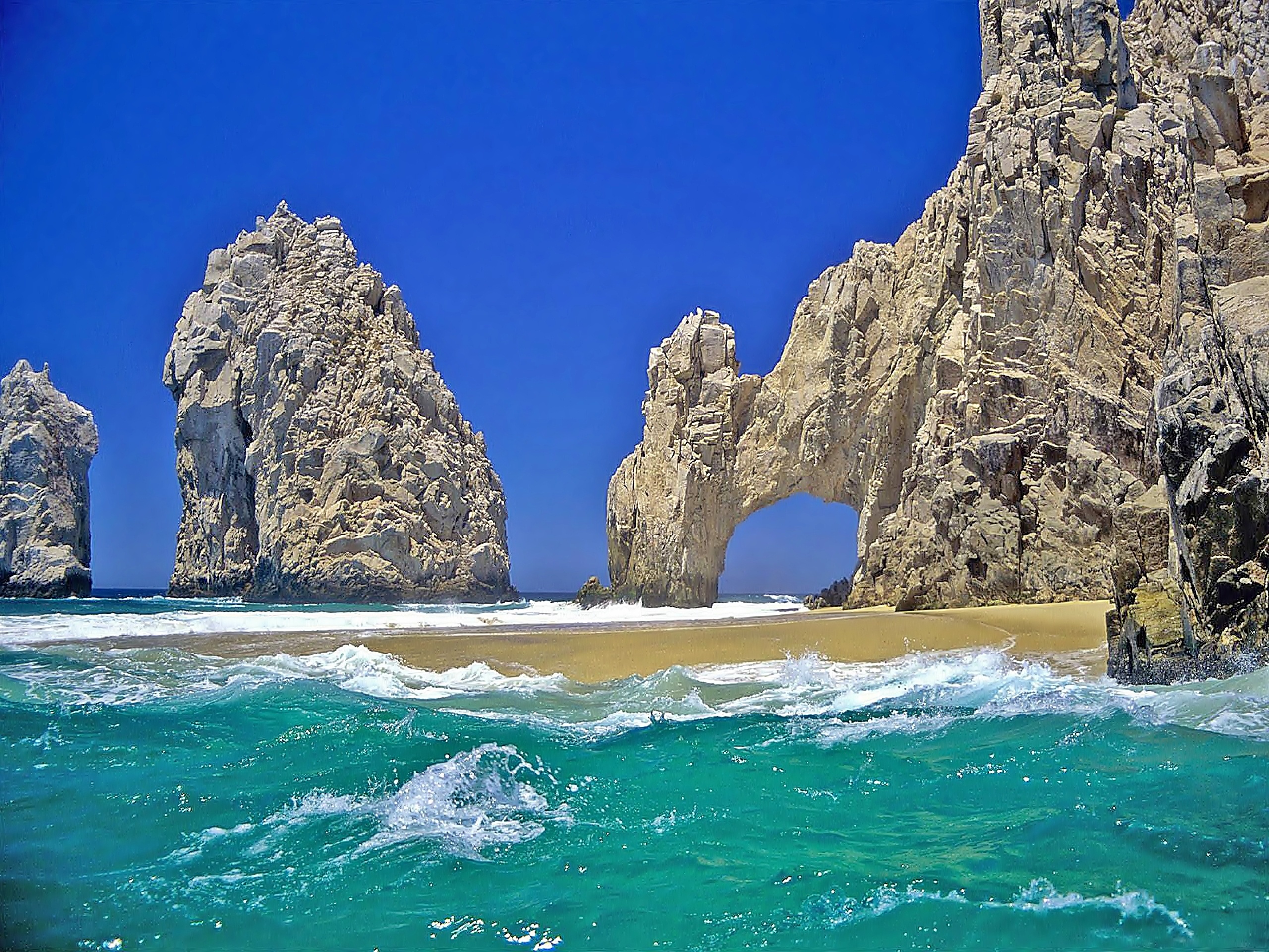 Morze, Plaża, Fale, Niebo, Skały, Cabo San Lucas, Meksyk