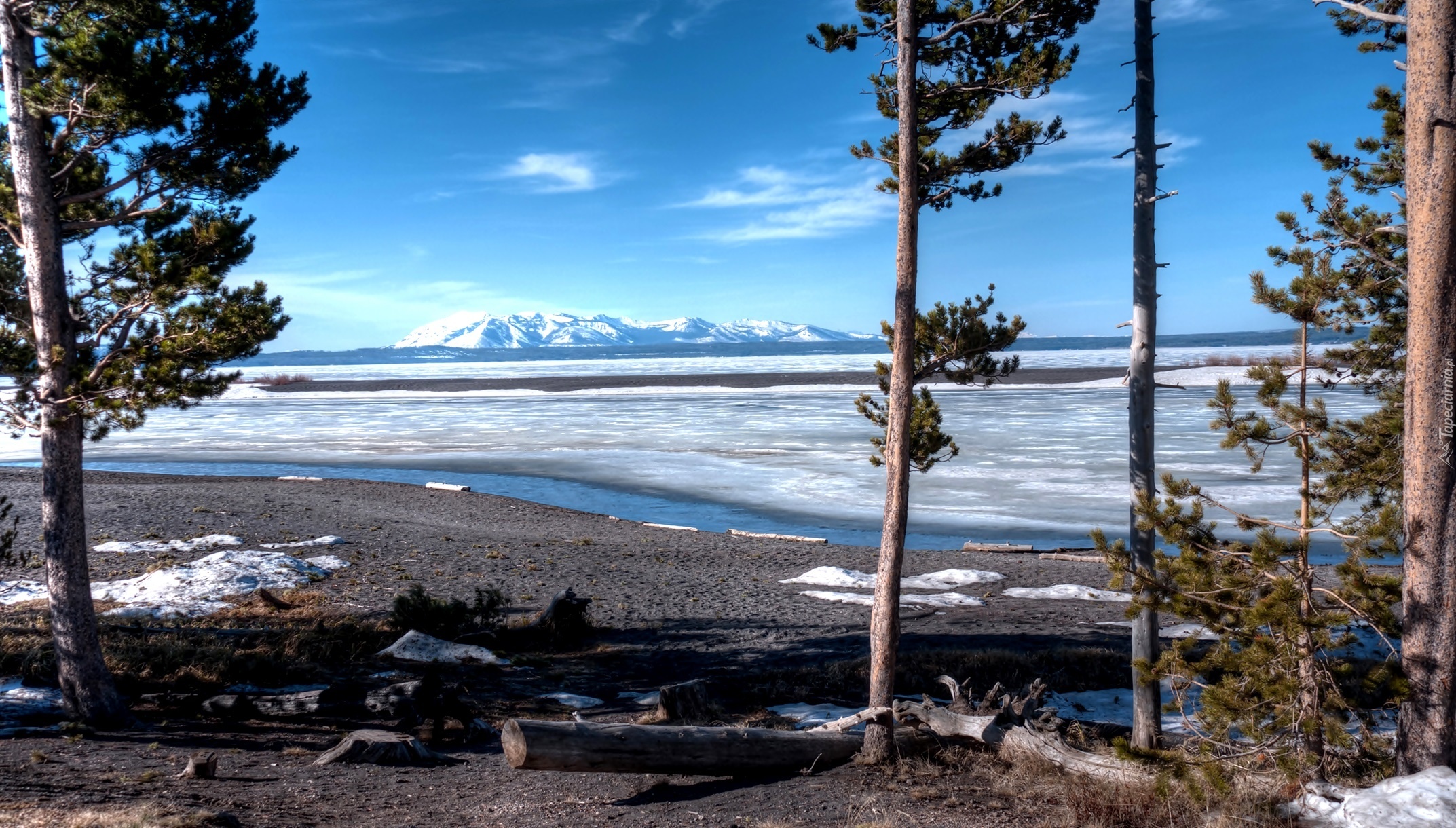 Stany Zjednoczone, Park Narodowy Yellowstone, Jezioro, Zima, USA