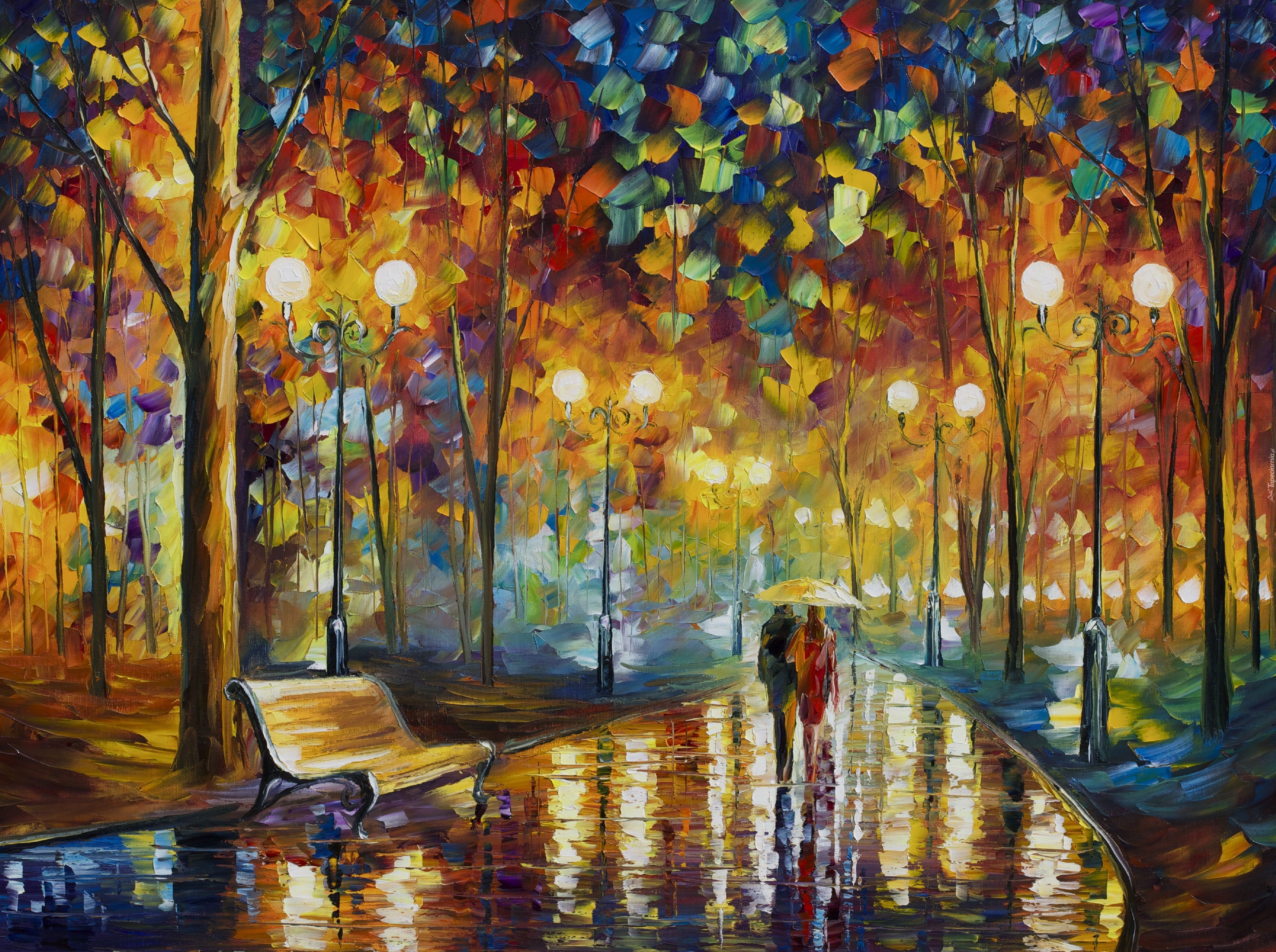 Leonid, Afremov, Para, Deszcz, Aleja, Jesień, Park