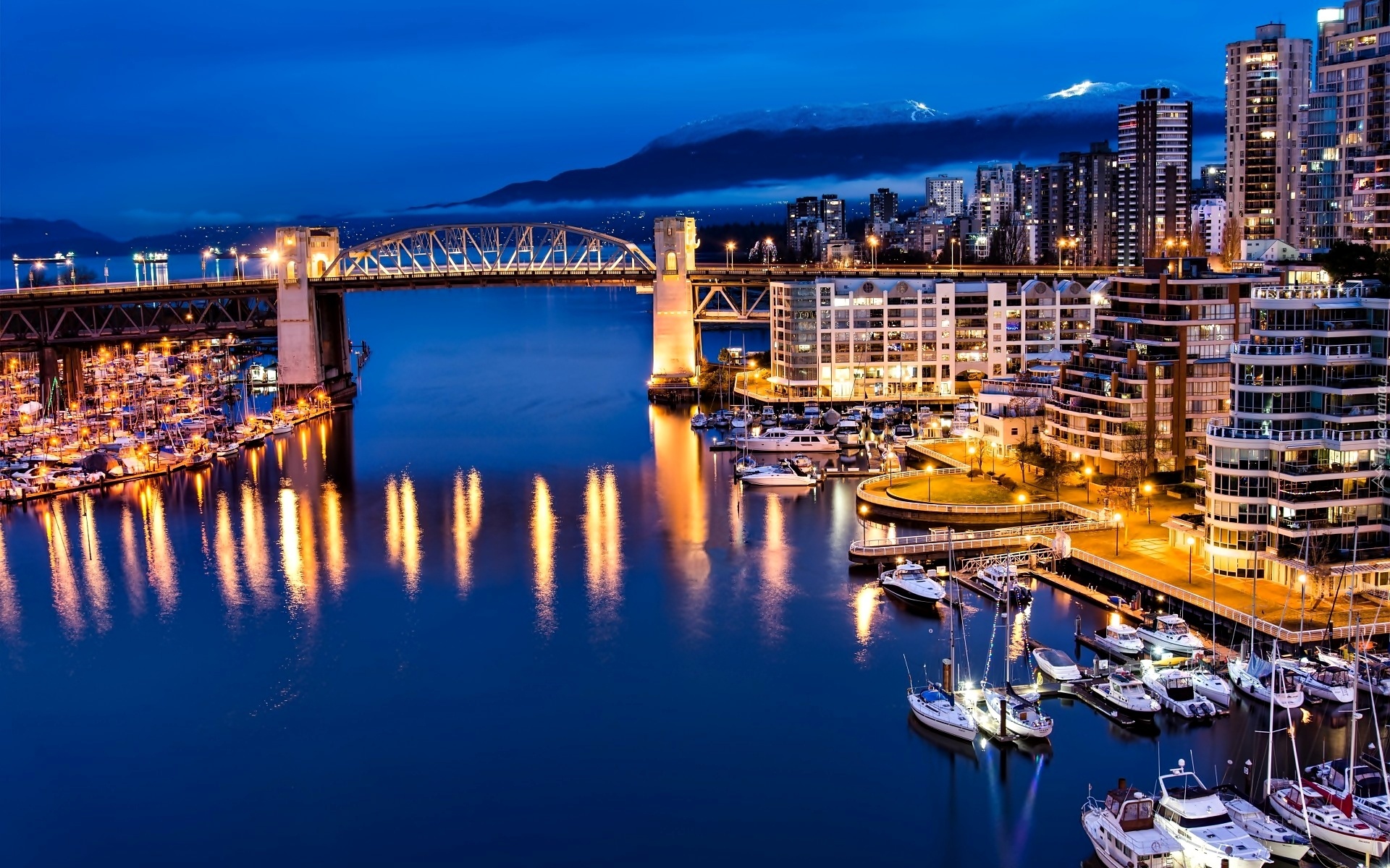 Kanada, Vancouver, Miasto, Nocą, Most