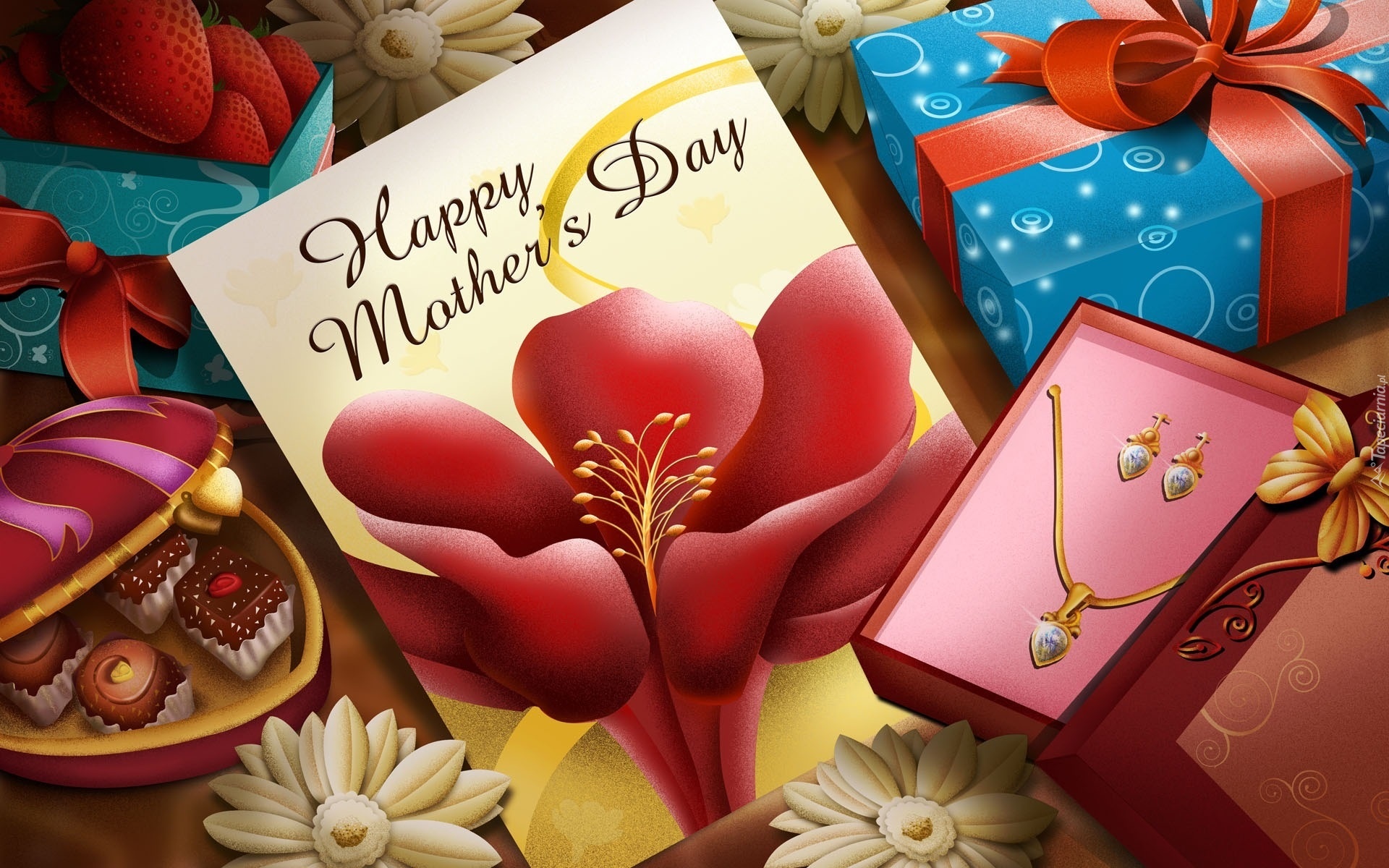Dzień Matki, Napis, Czekoladki, Biżuteria, Kwiaty, Prezenty