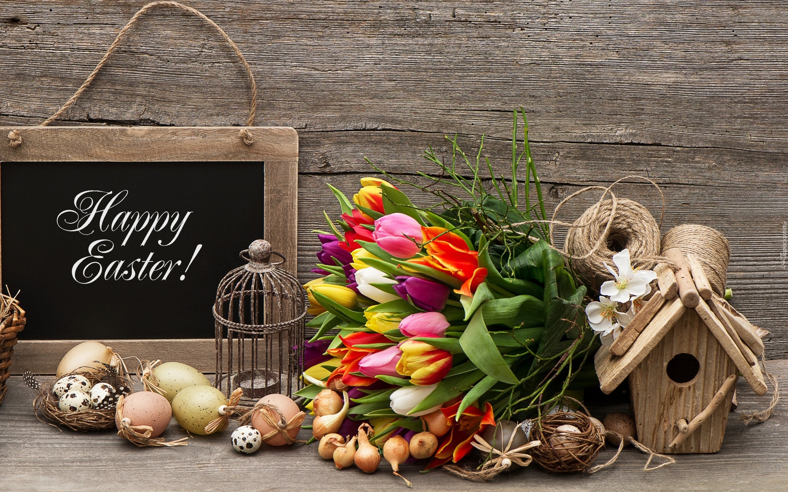 Wielkanoc, Tulipany, Kwiaty, Jajka