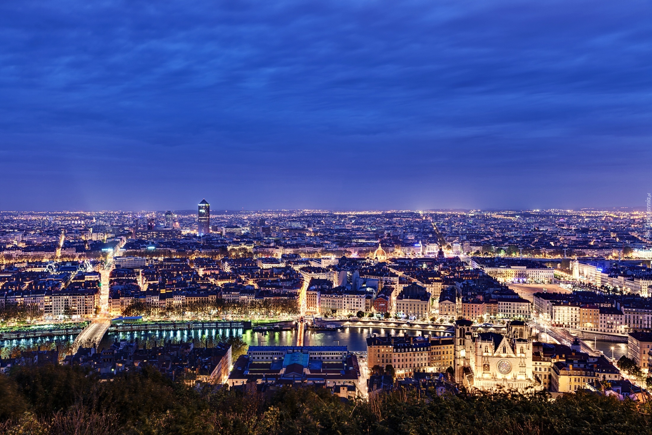 Francja, Lyon, Miasto, Nocą