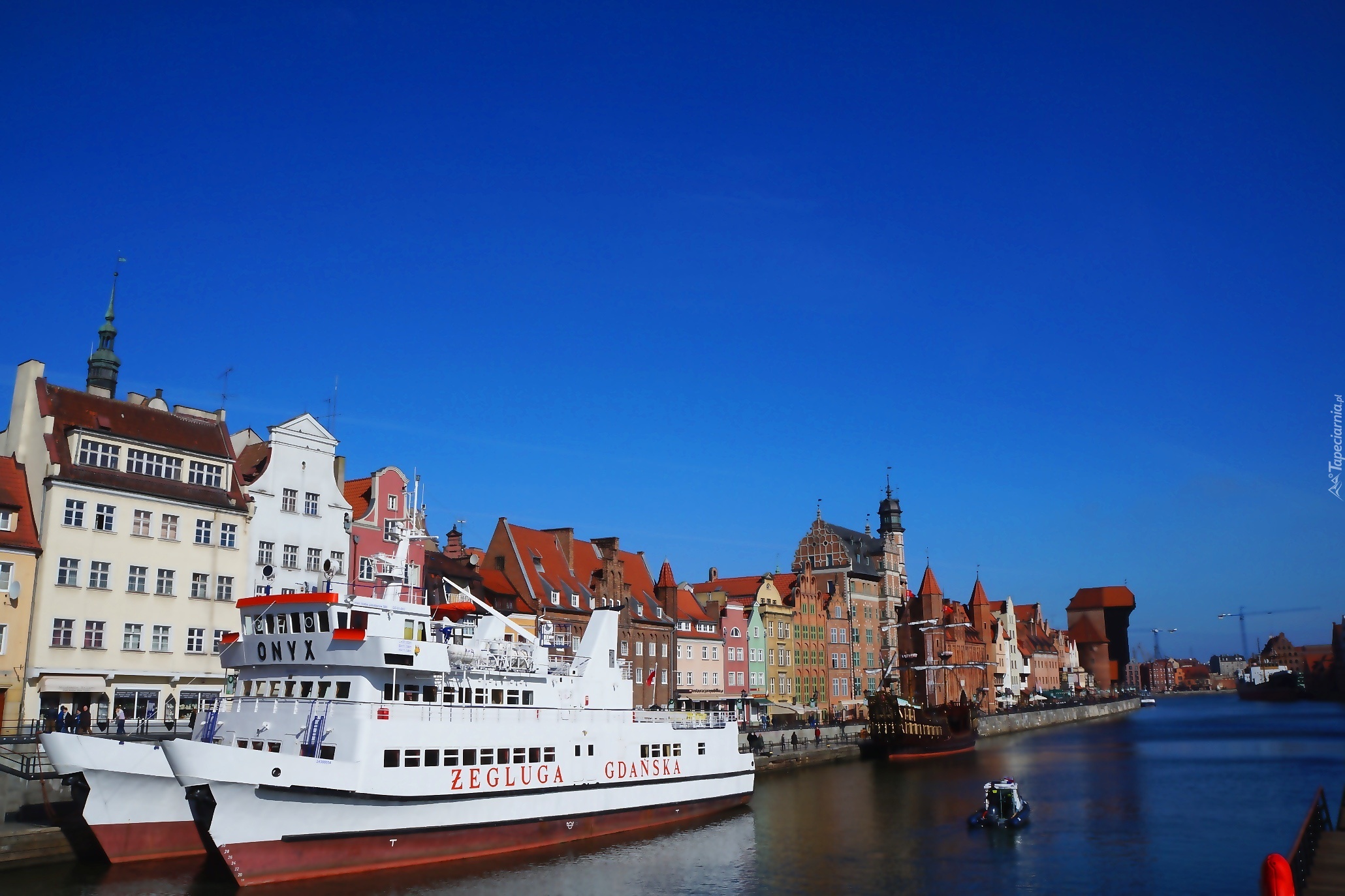 Gdańsk, Stare Miasto, Kamienice, Statek, Przystań