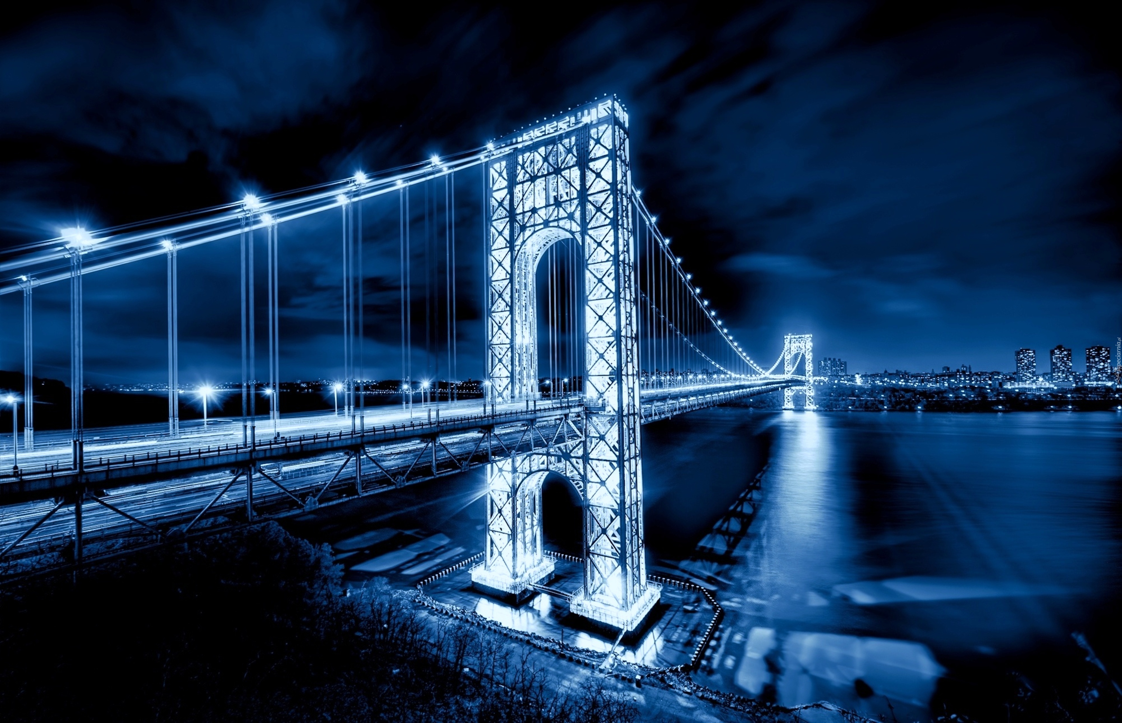 Most, George Washington, Oświetlony, Nocą