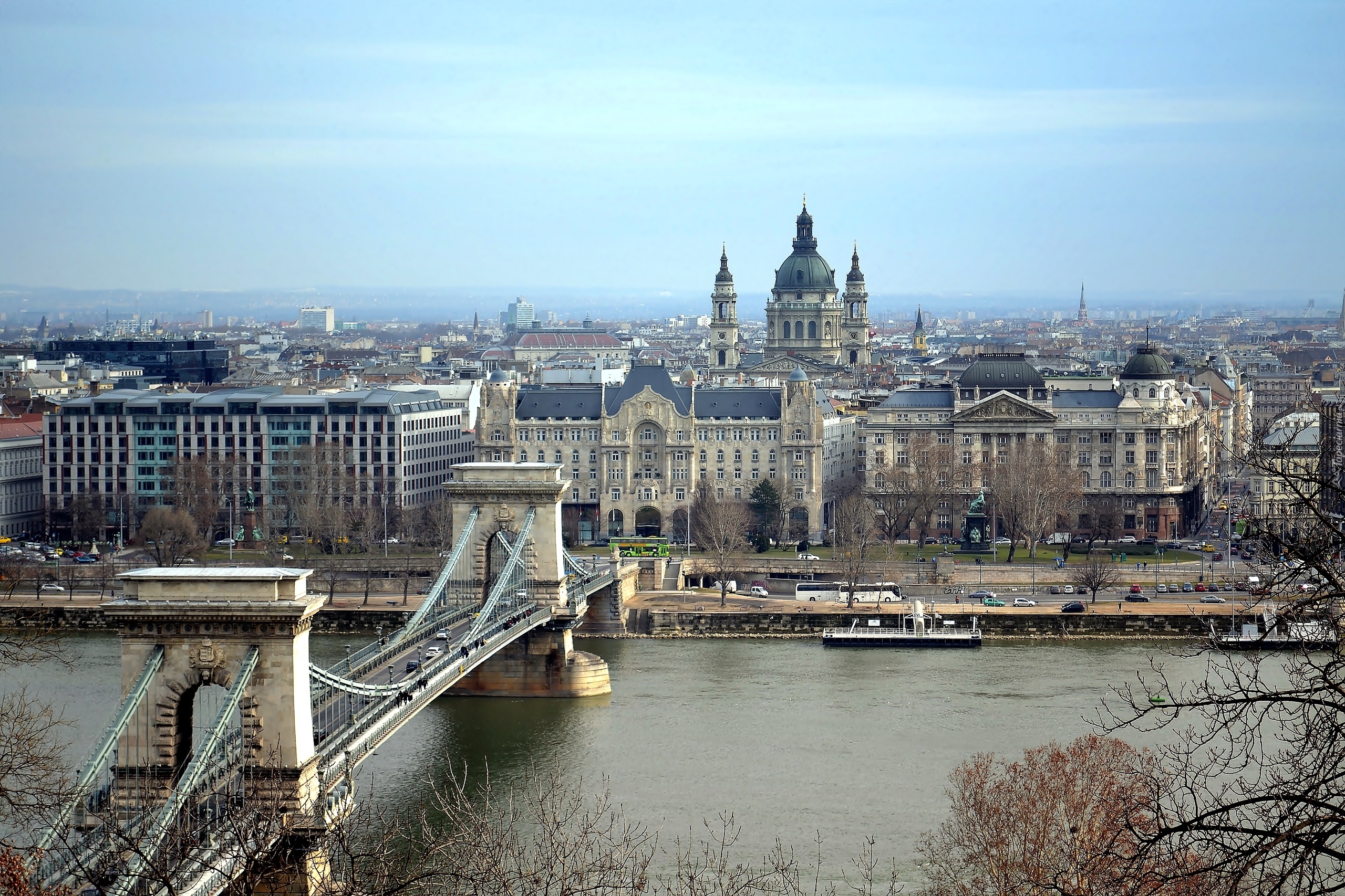 Węgry, Budapeszt, Most, Łańcuchowy, Rzeka, Dunaj, Panorama, Miasta