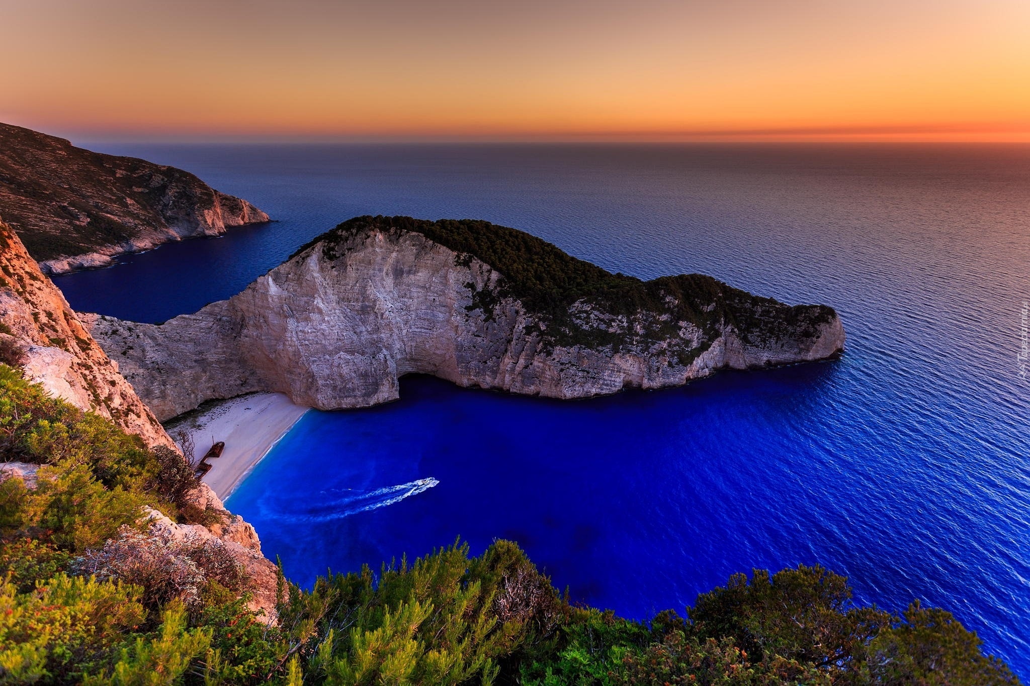 Ocean, Zachód Słońca, Wybrzeże, Plaża, Navagio, Grecja