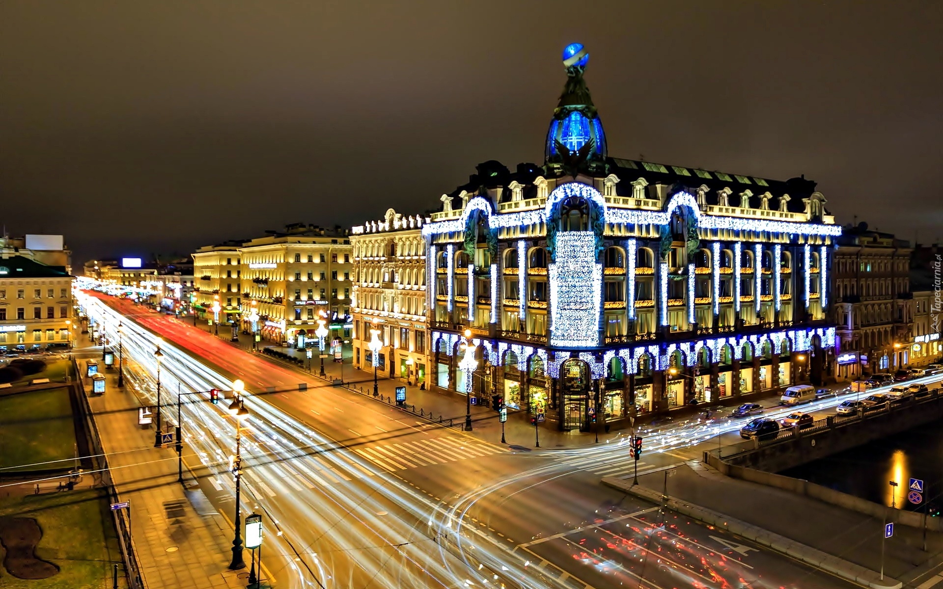 Petersburg, Oświetlone, Miasto, Nocą