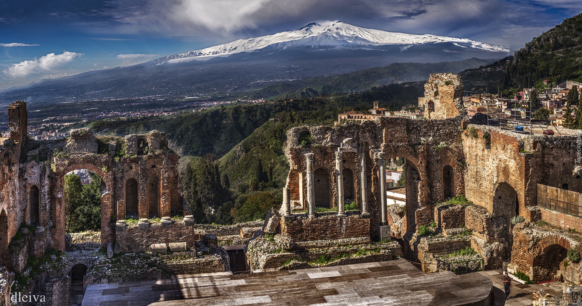 Włochy, Sycylia, Góry, Lasy, Ruiny, Teatru
