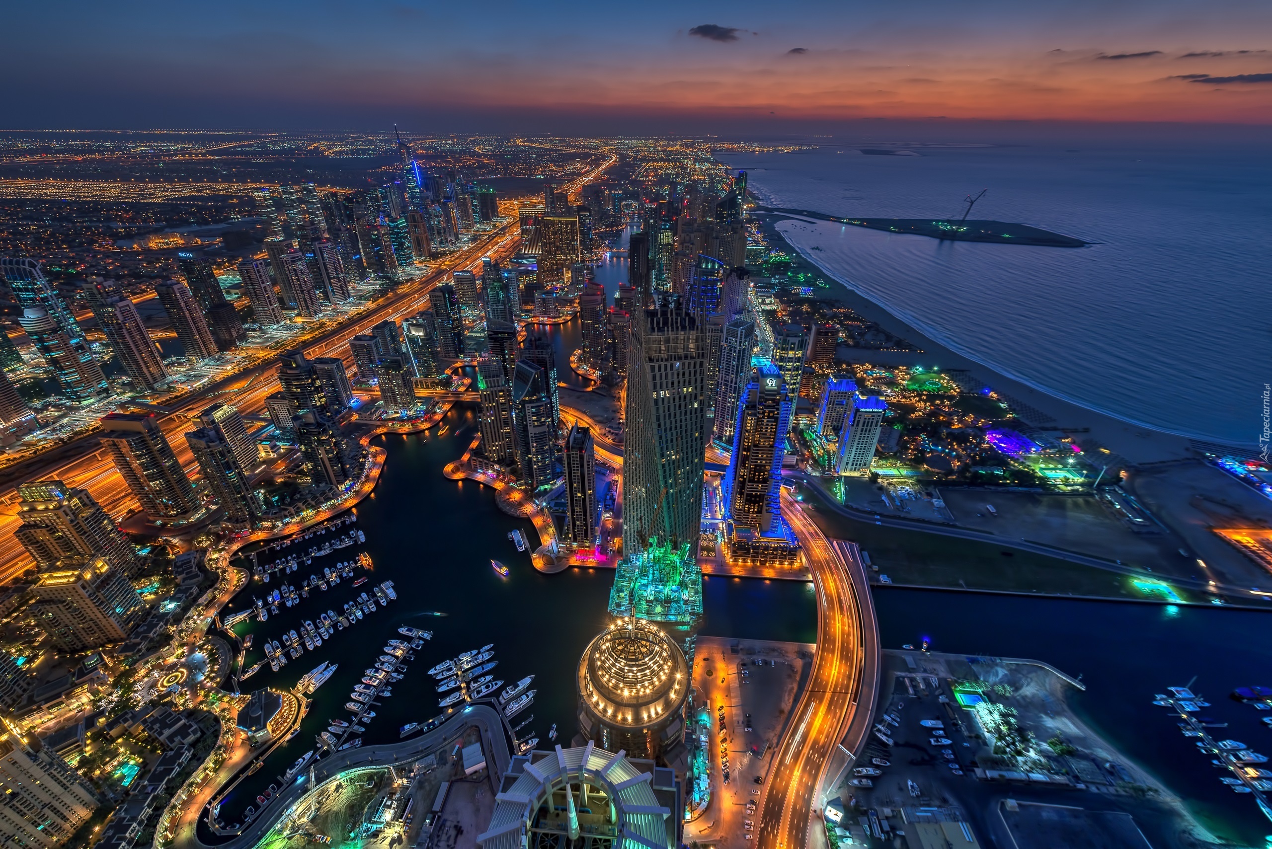 Dubaj, Miasto Nocą, Panorama, Z Lot Ptaka