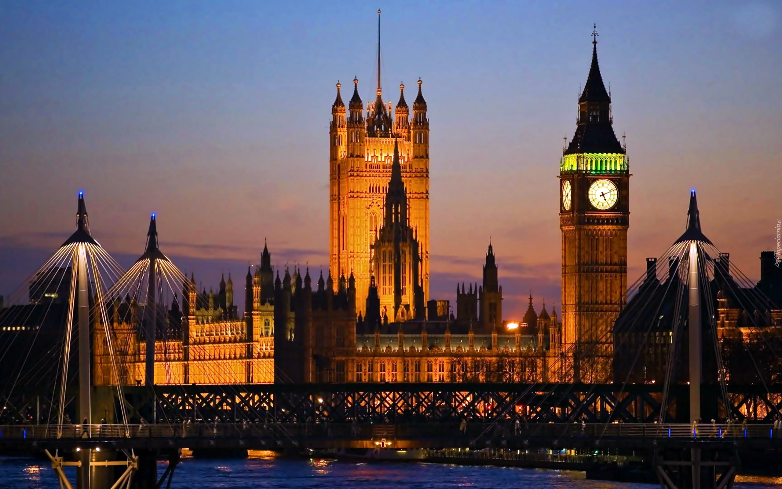 Big Ben, Pałac, Westminster, Most, Nocna, Panorama, Londynu